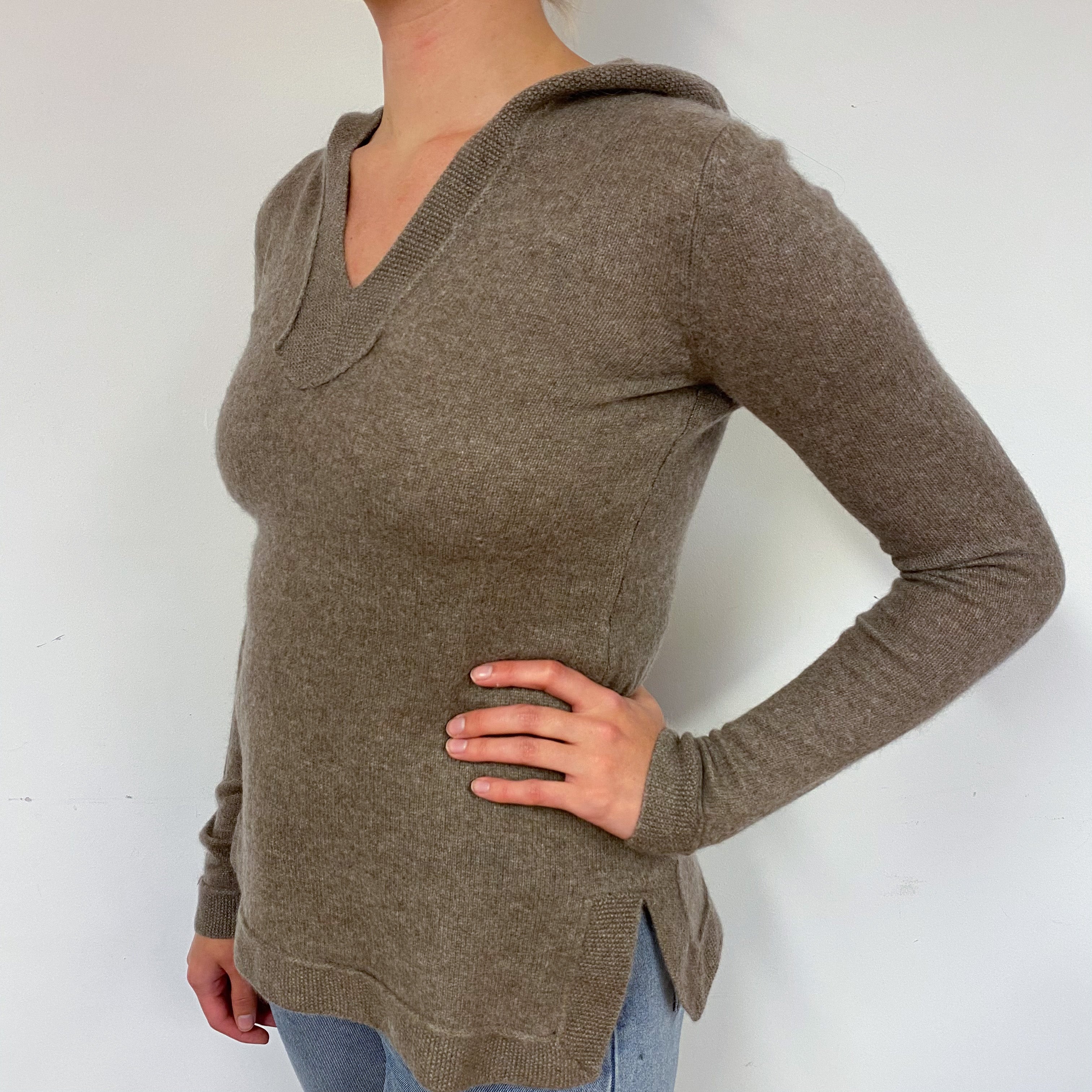 Mocha Brown Cashmere Hoodie Jumper Small