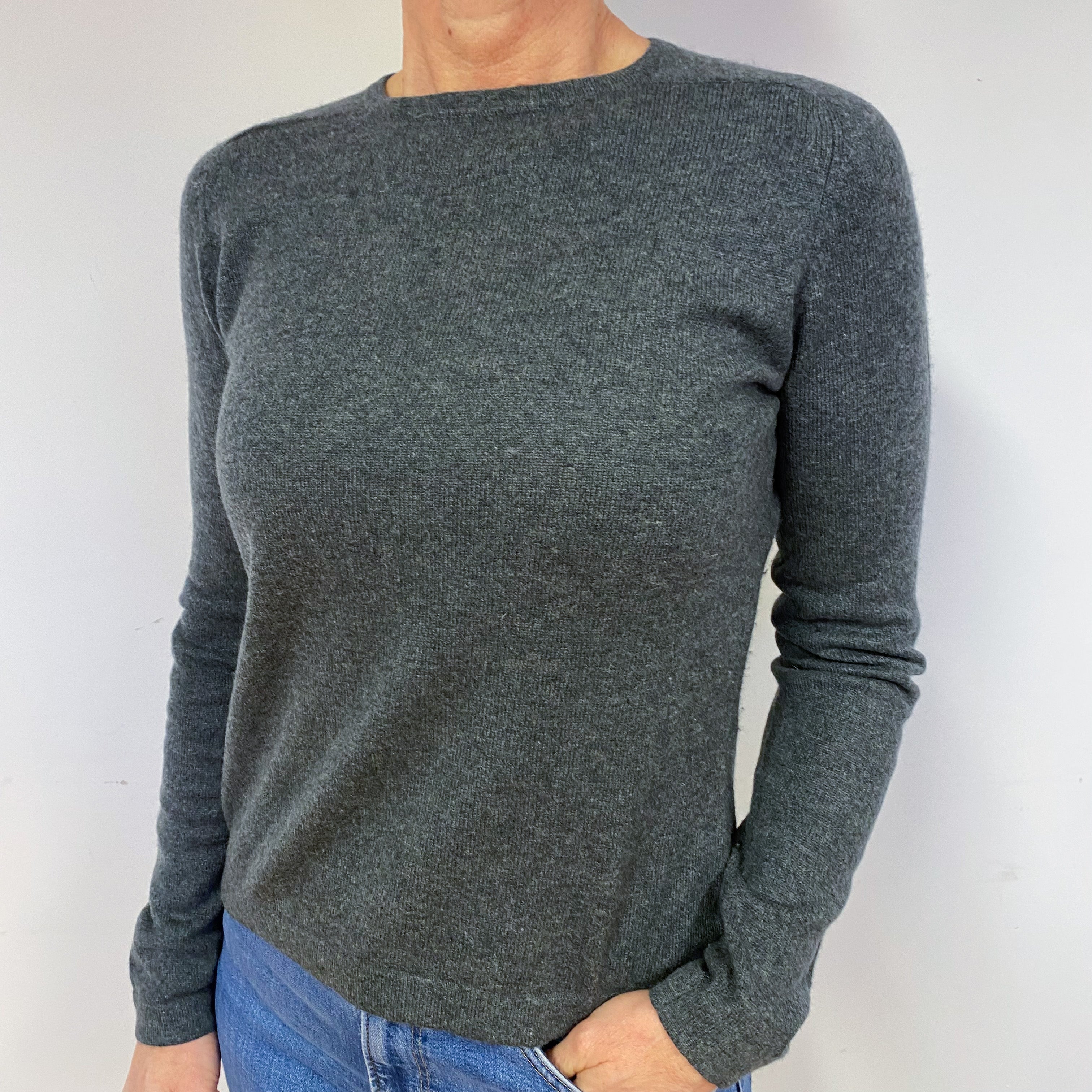 Slate Grey Cashmere Crew Neck Jumper Medium