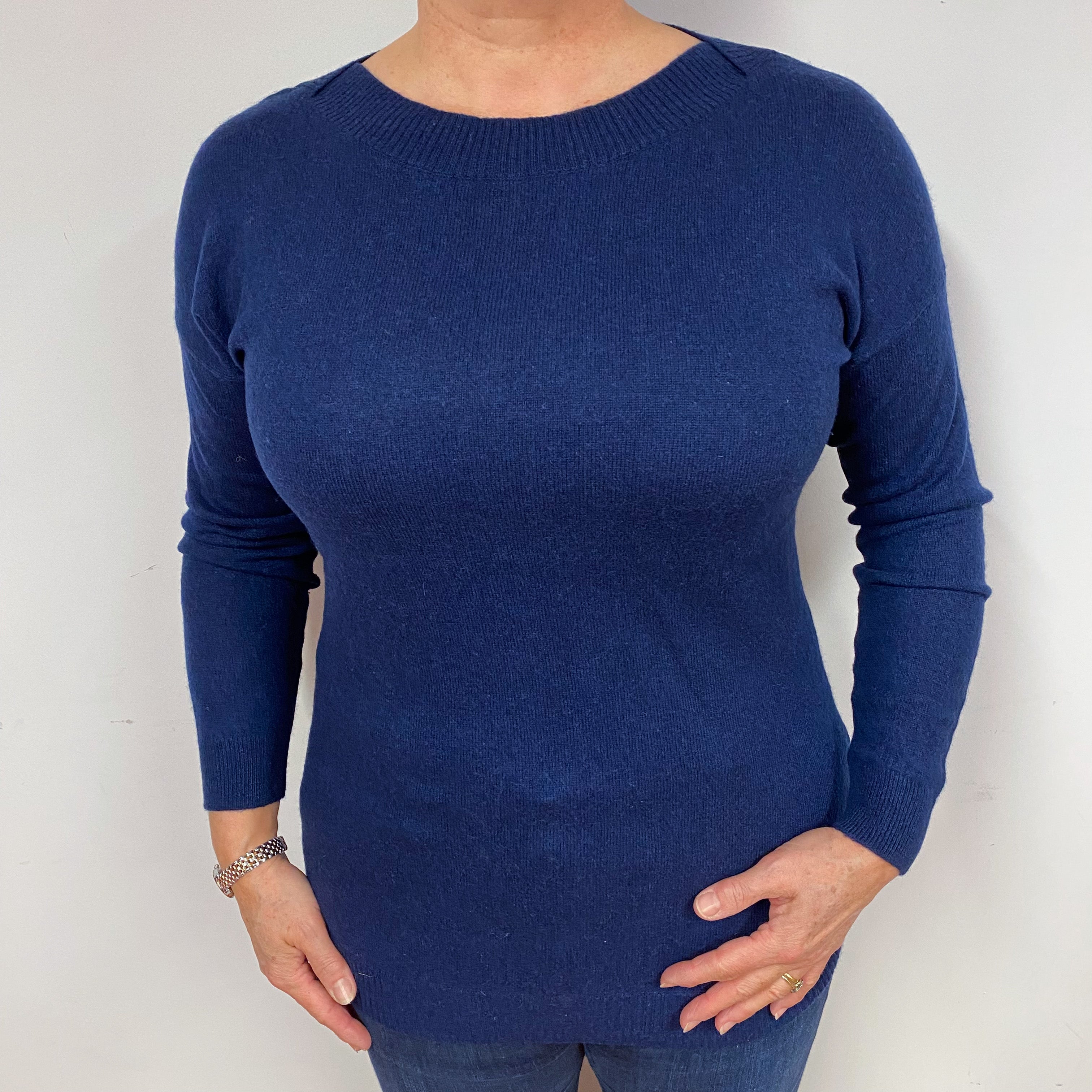 Navy Longline Cashmere Crew Neck Jumper Large