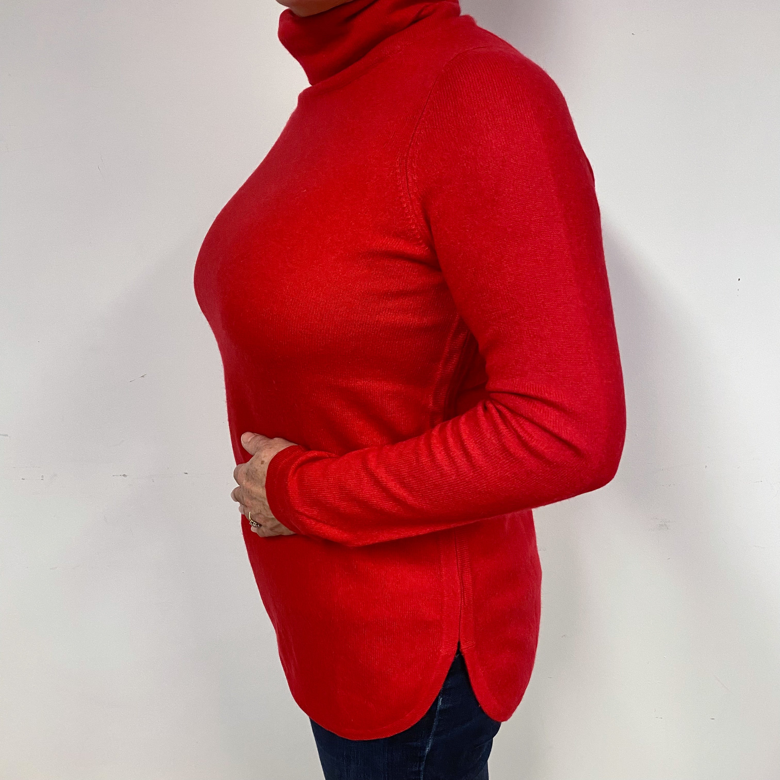 Red Scooped Hem Cashmere Polo Neck Jumper Large