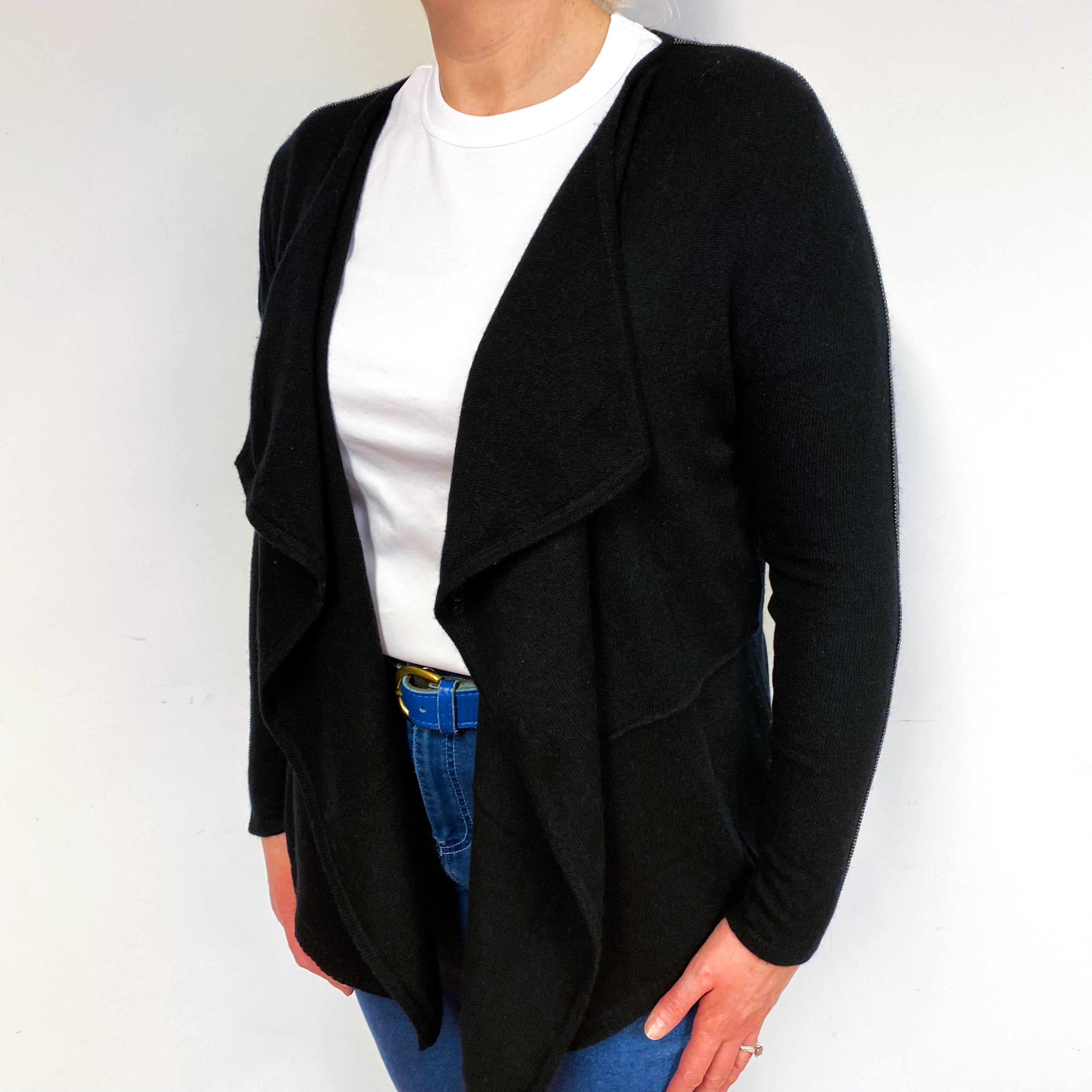 Black Beaded Cashmere Waterfall Cardigan Large