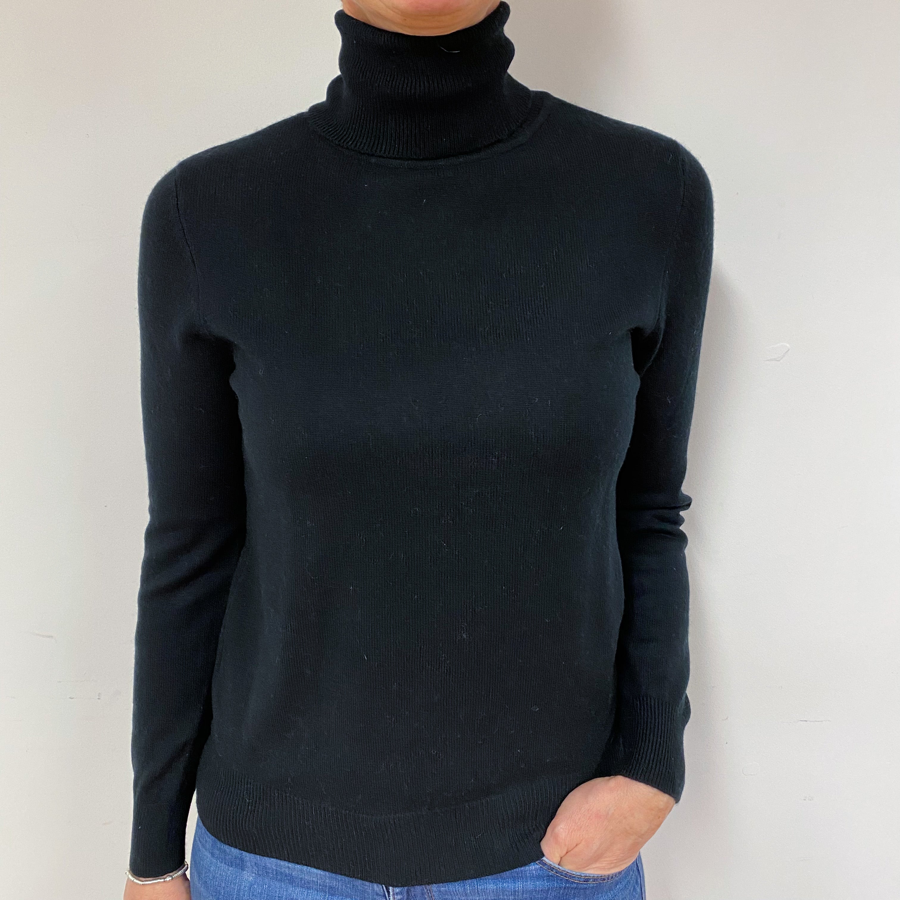 Black Cashmere Polo Neck Jumper Medium
