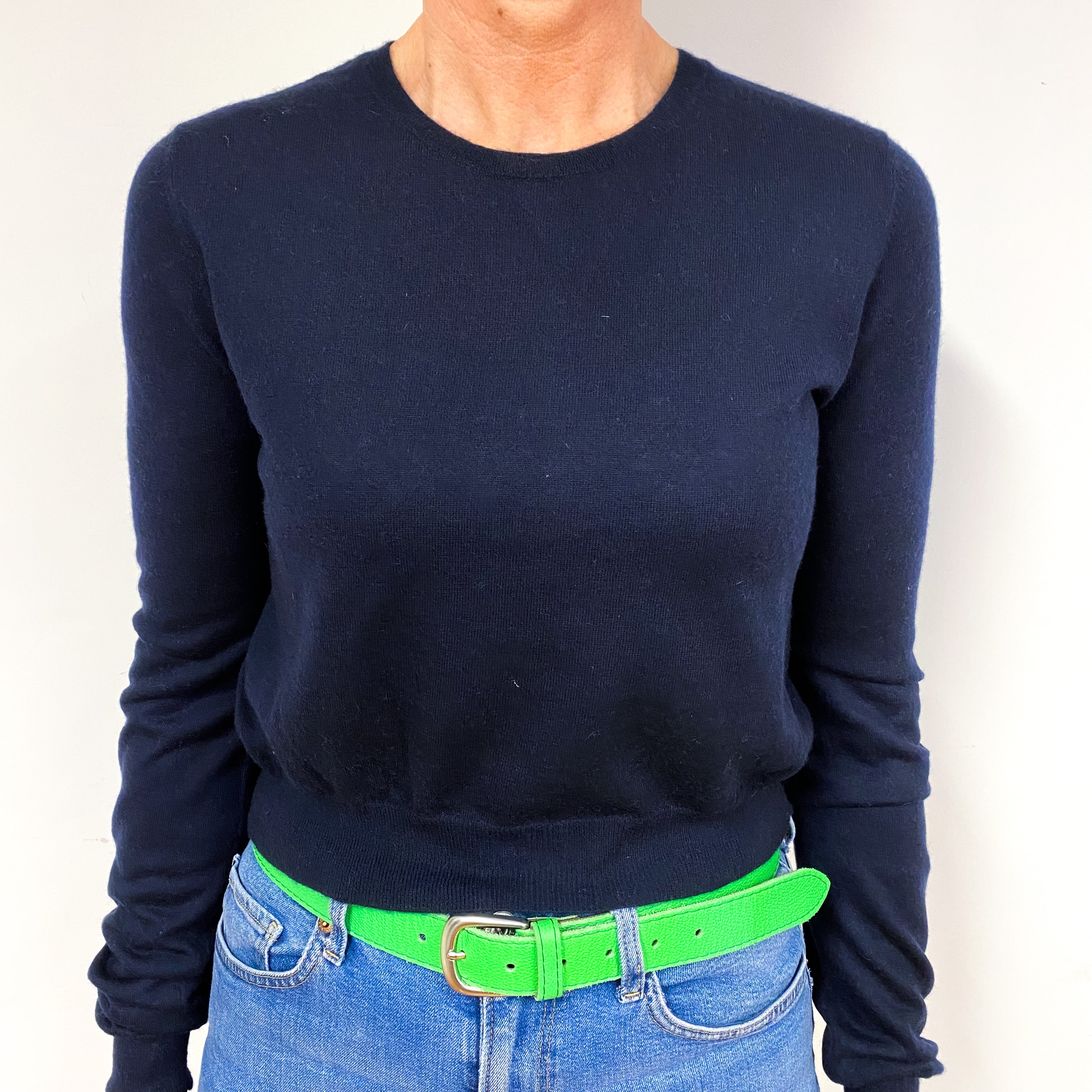 Joseph Navy Cropped Cashmere Crew Neck Jumper Medium