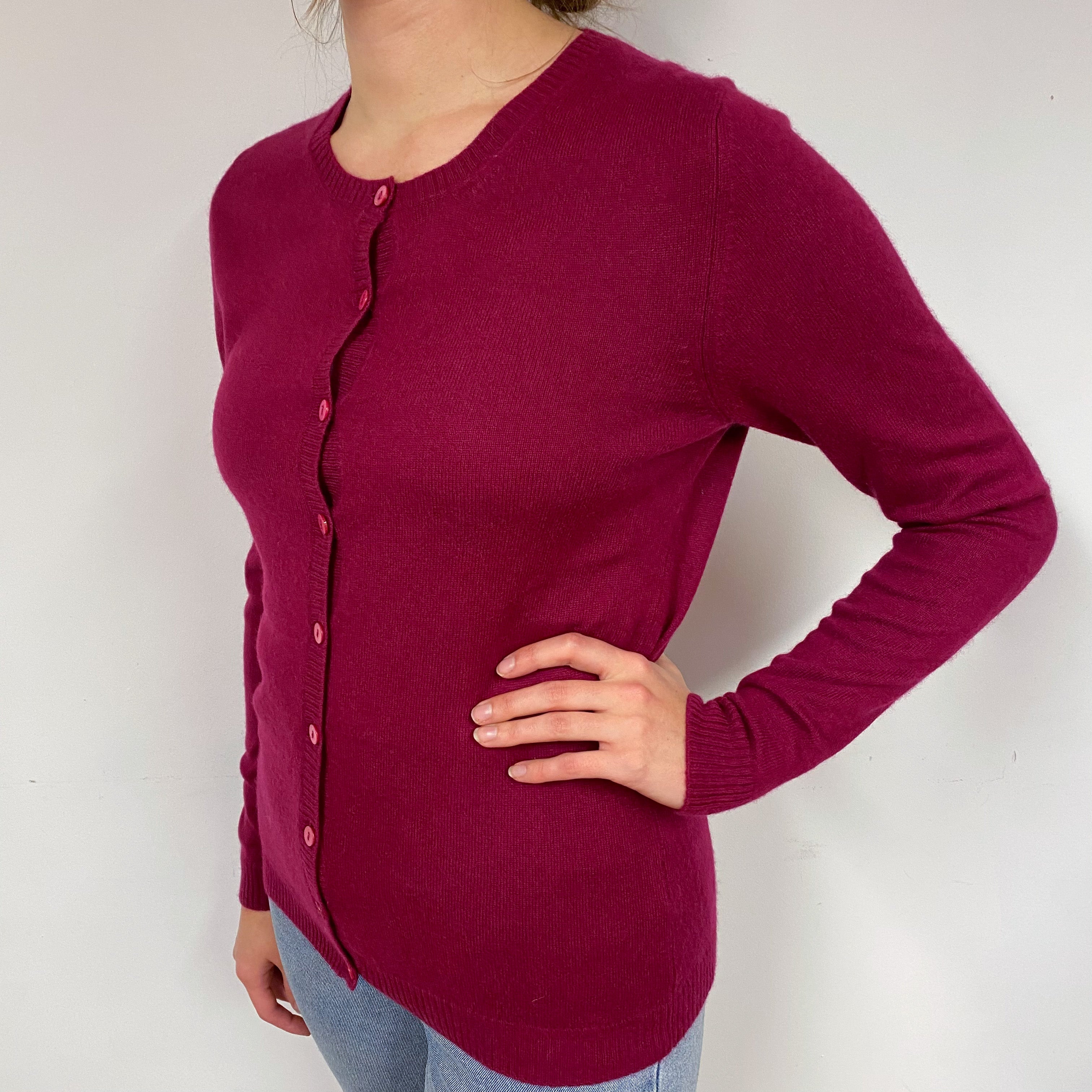 Ruby Red Cashmere Crew Neck Cardigan Small
