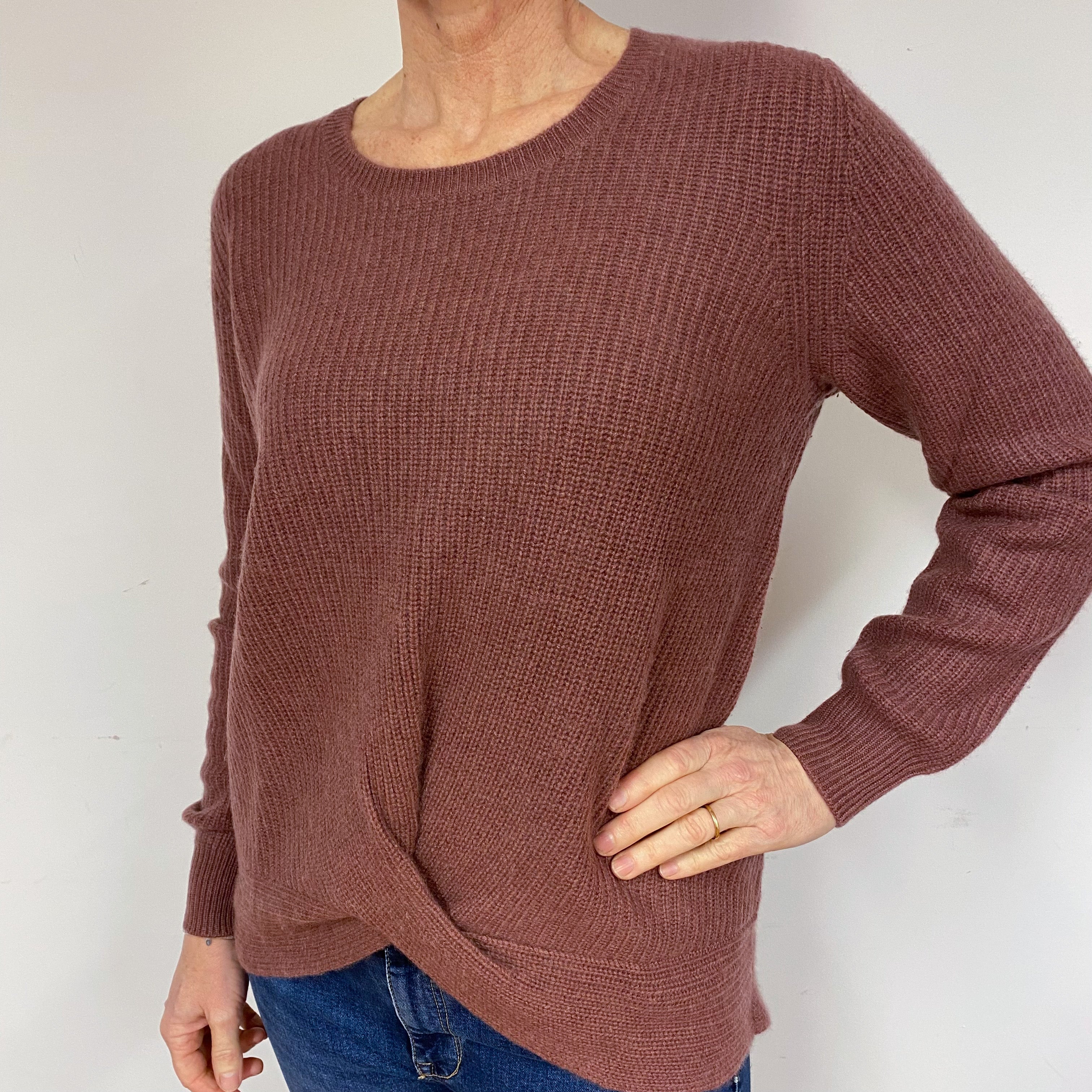 Heather Purple Chunky Cashmere Crew Neck Jumper Medium
