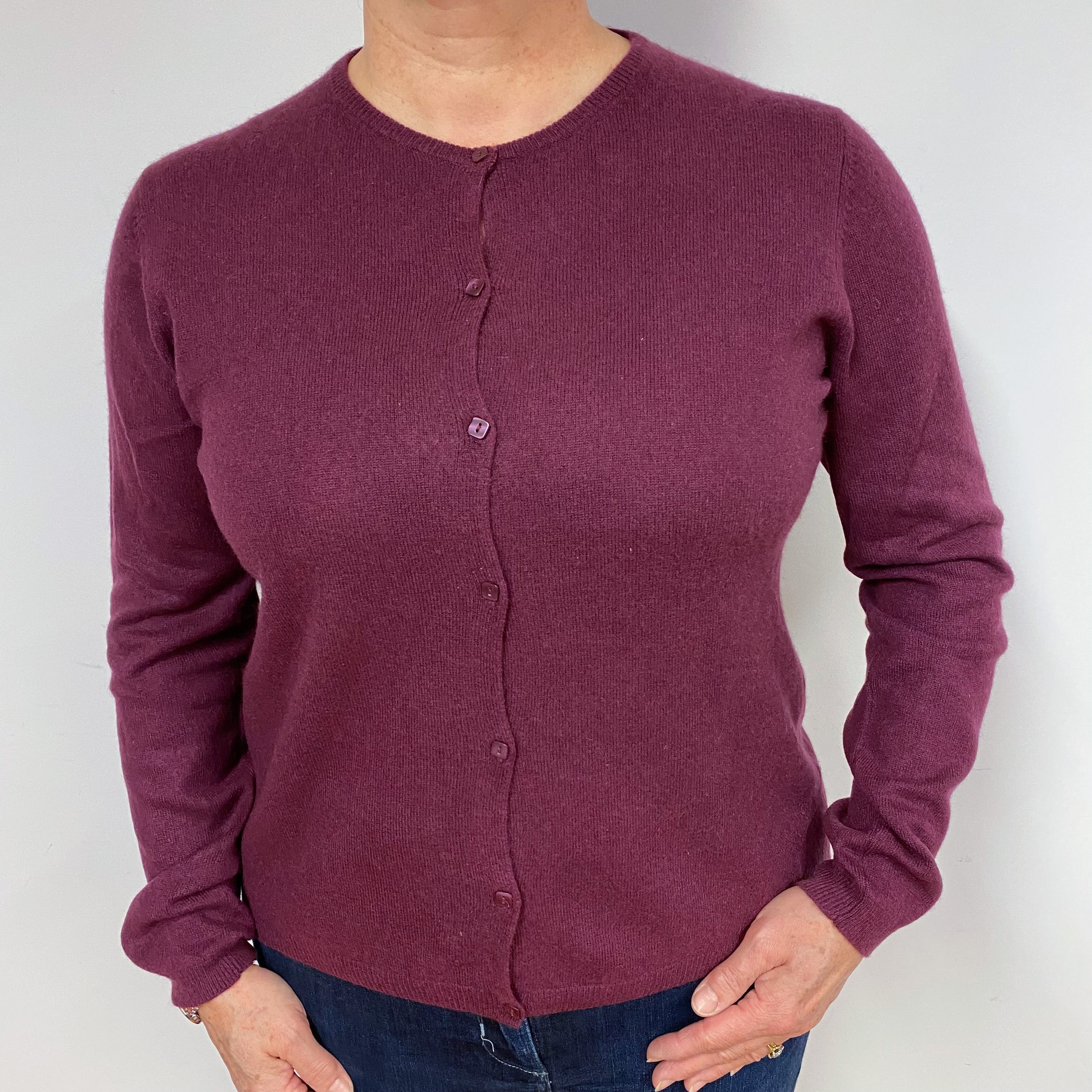 Mulberry Purple Cashmere Crew Neck Cardigan Large