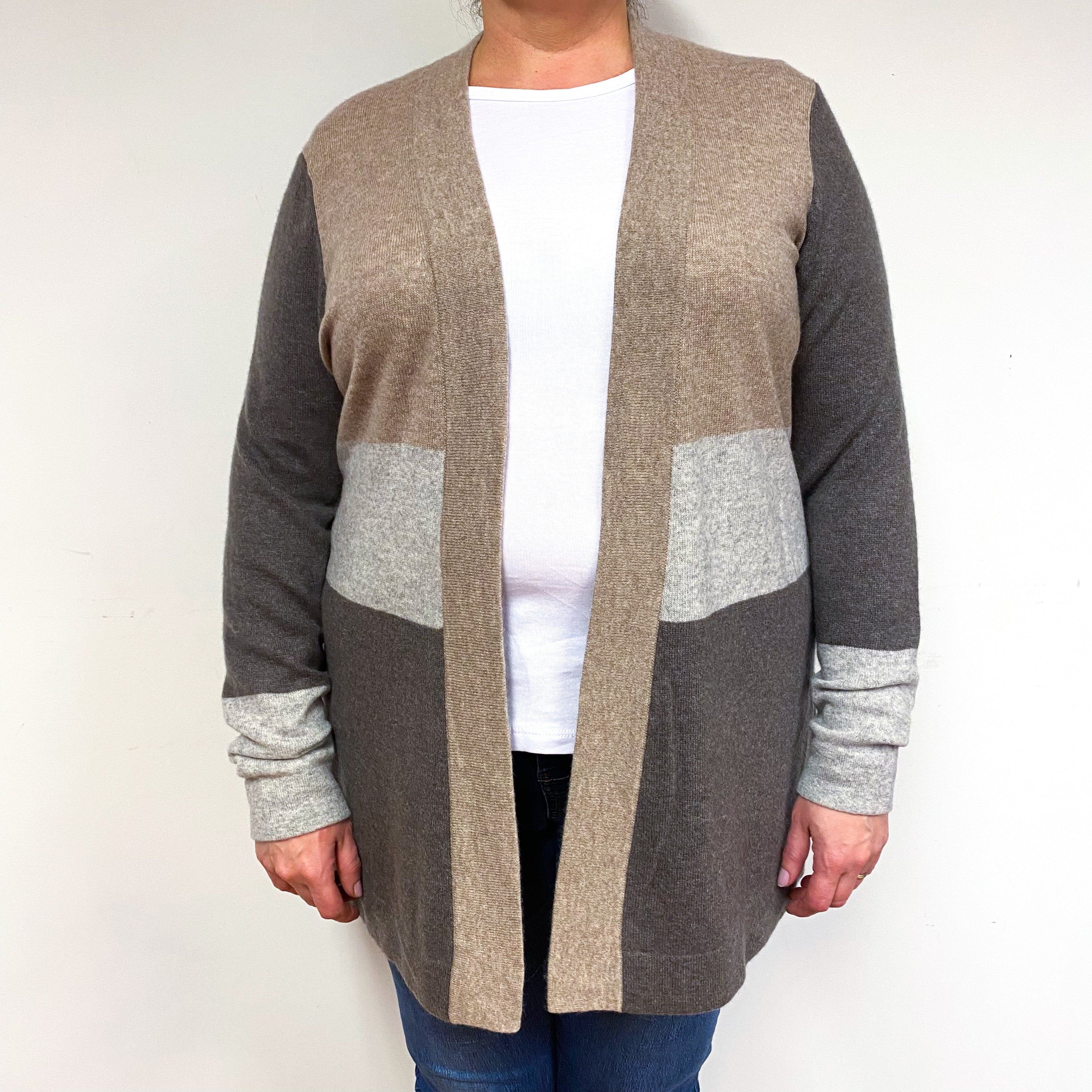 Mink and Mocha Brown Cashmere Edge-Edge Cardigan Extra Large