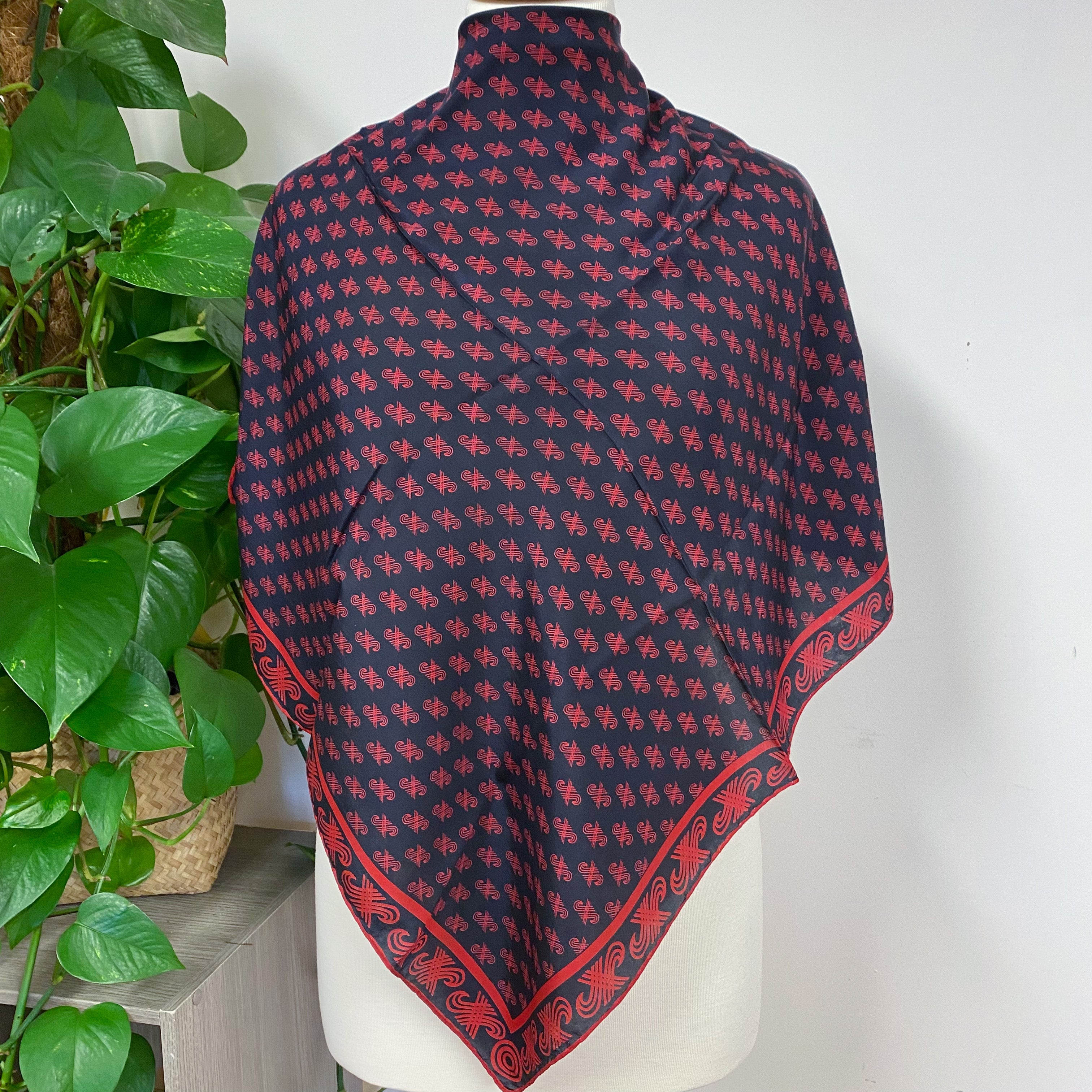 Jaeger Red & Navy Logo Design Silk Scarf
