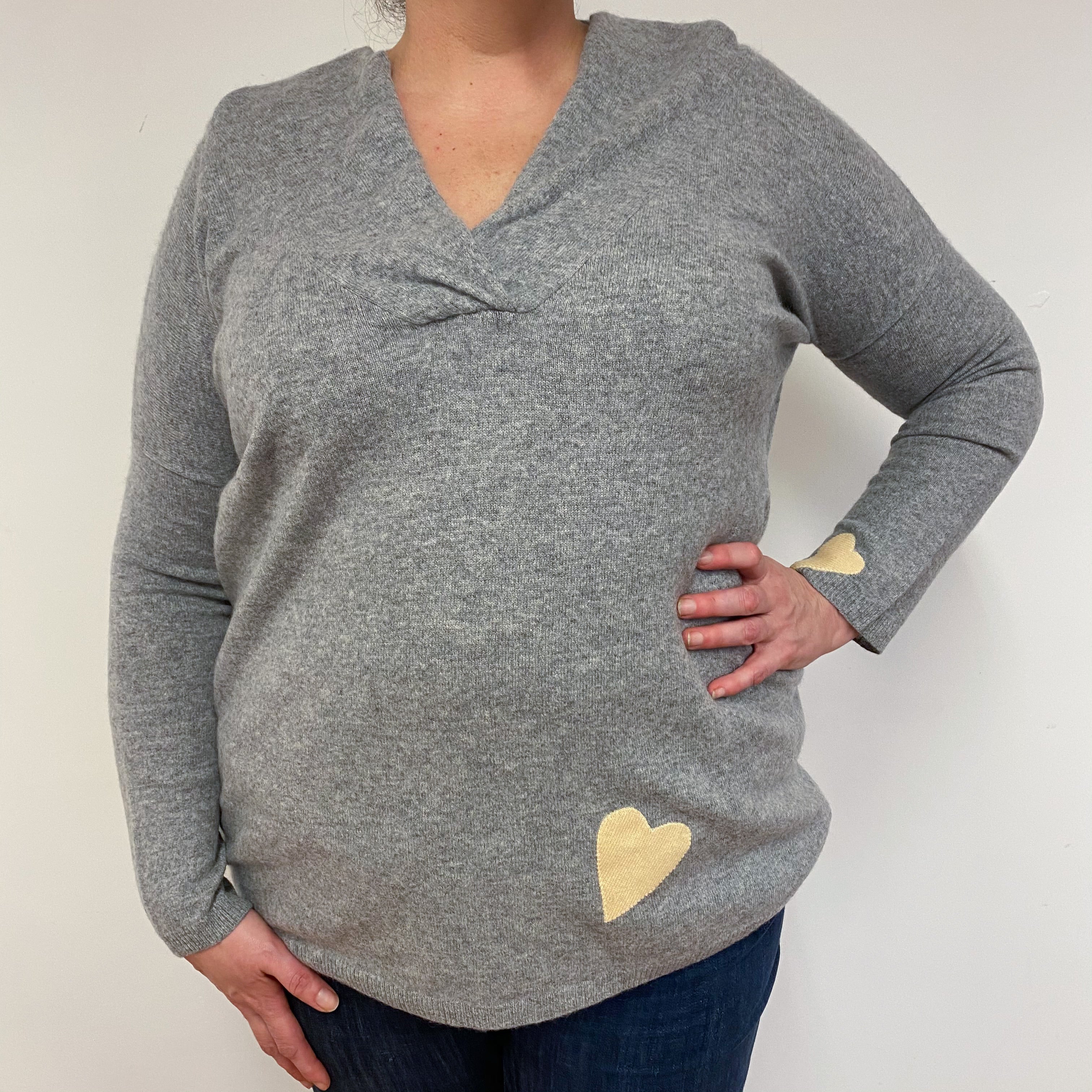 Mist Grey Shawl V Neck Jumper Extra Large