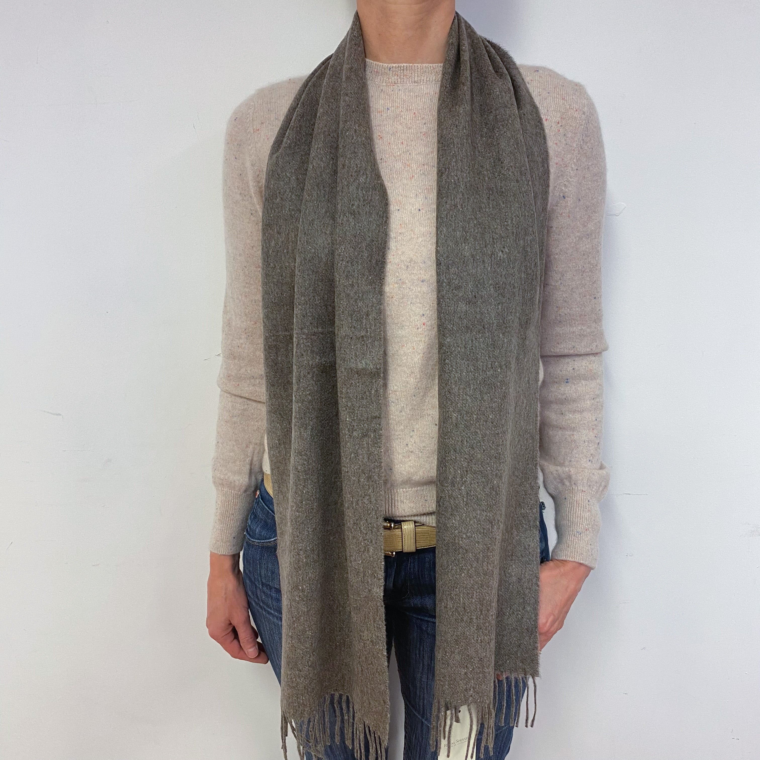 Brand New Scottish Woven Cashmere Scarf Brown Slate