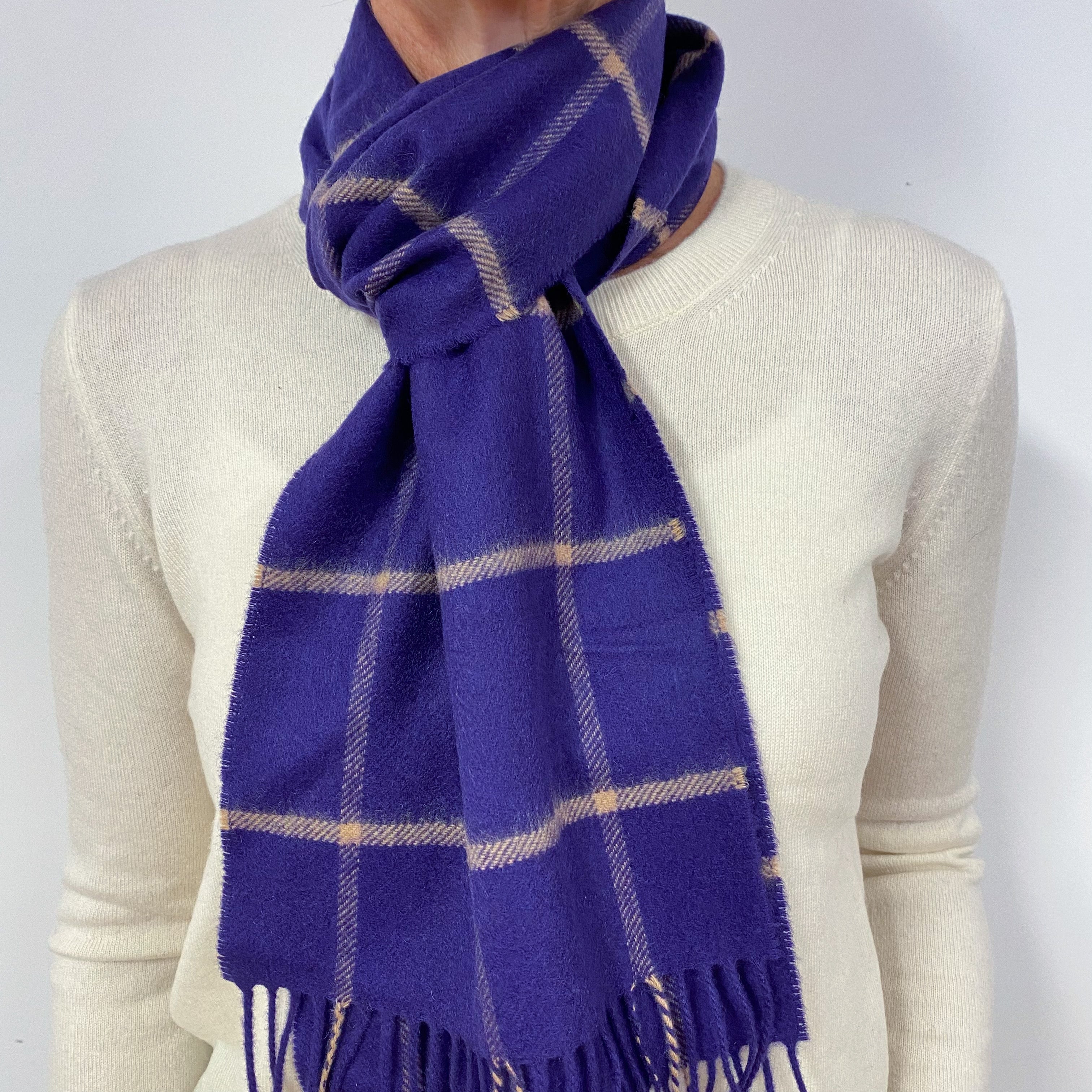 Brand New Scottish Woven Cashmere Scarf Purple Windowpane