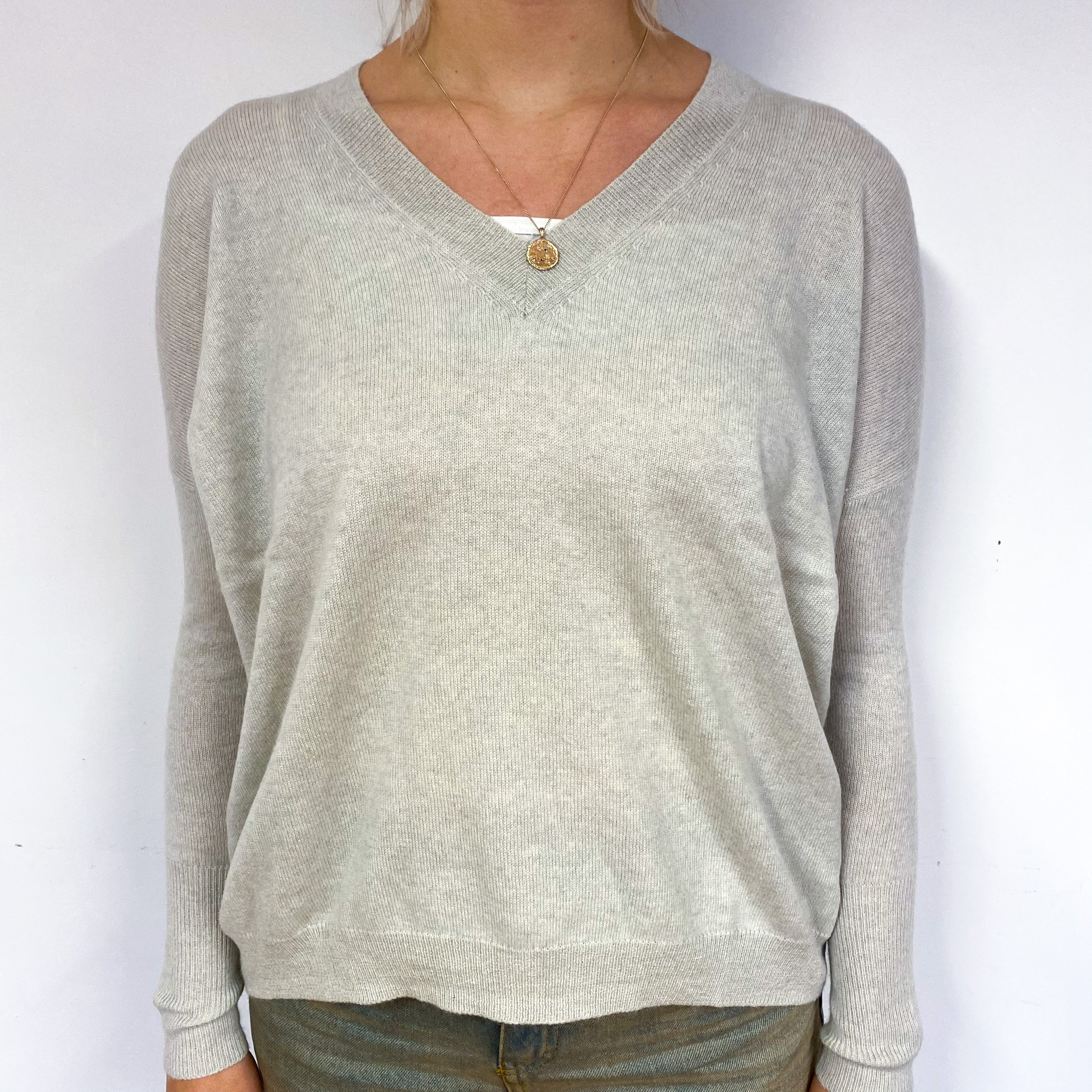 Oatmeal Slouchy Cashmere V-Neck Jumper Small