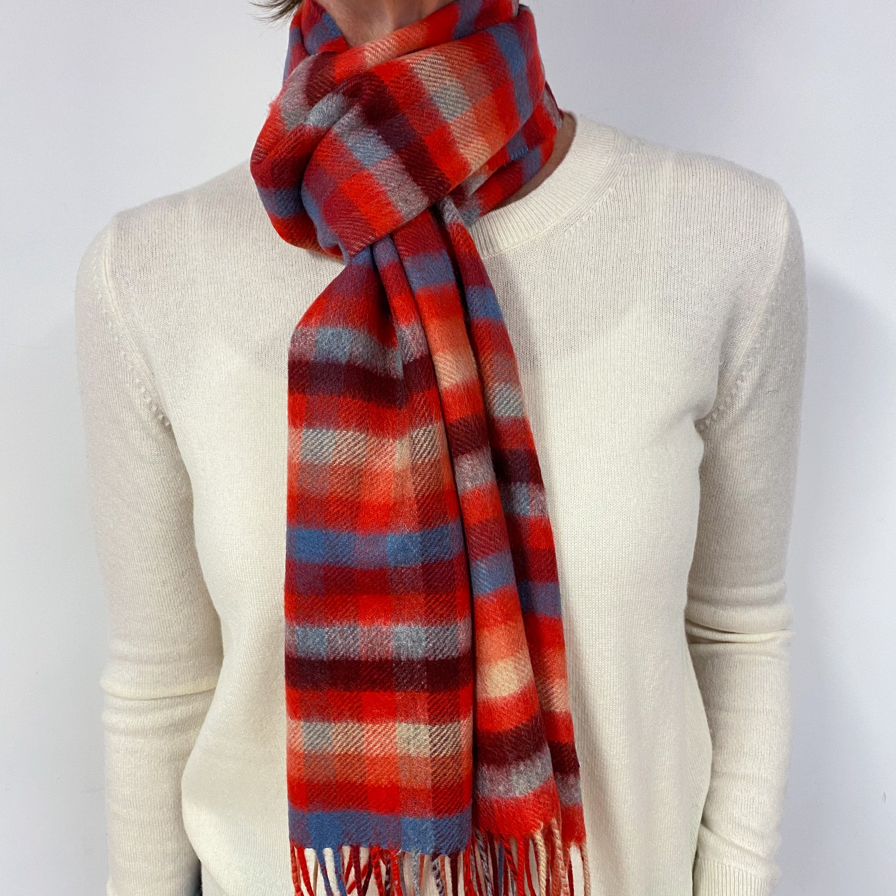 Brand New Scottish Woven Cashmere Scarf Scarlet Check