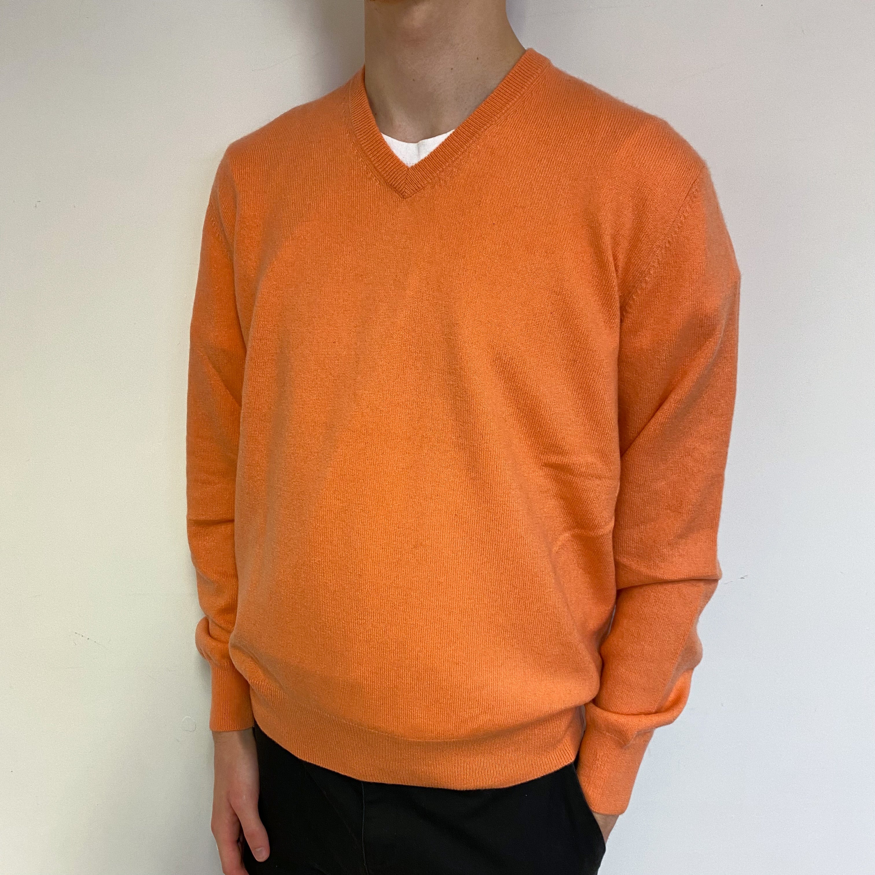 Men’s Tangerine V Neck Jumper Large