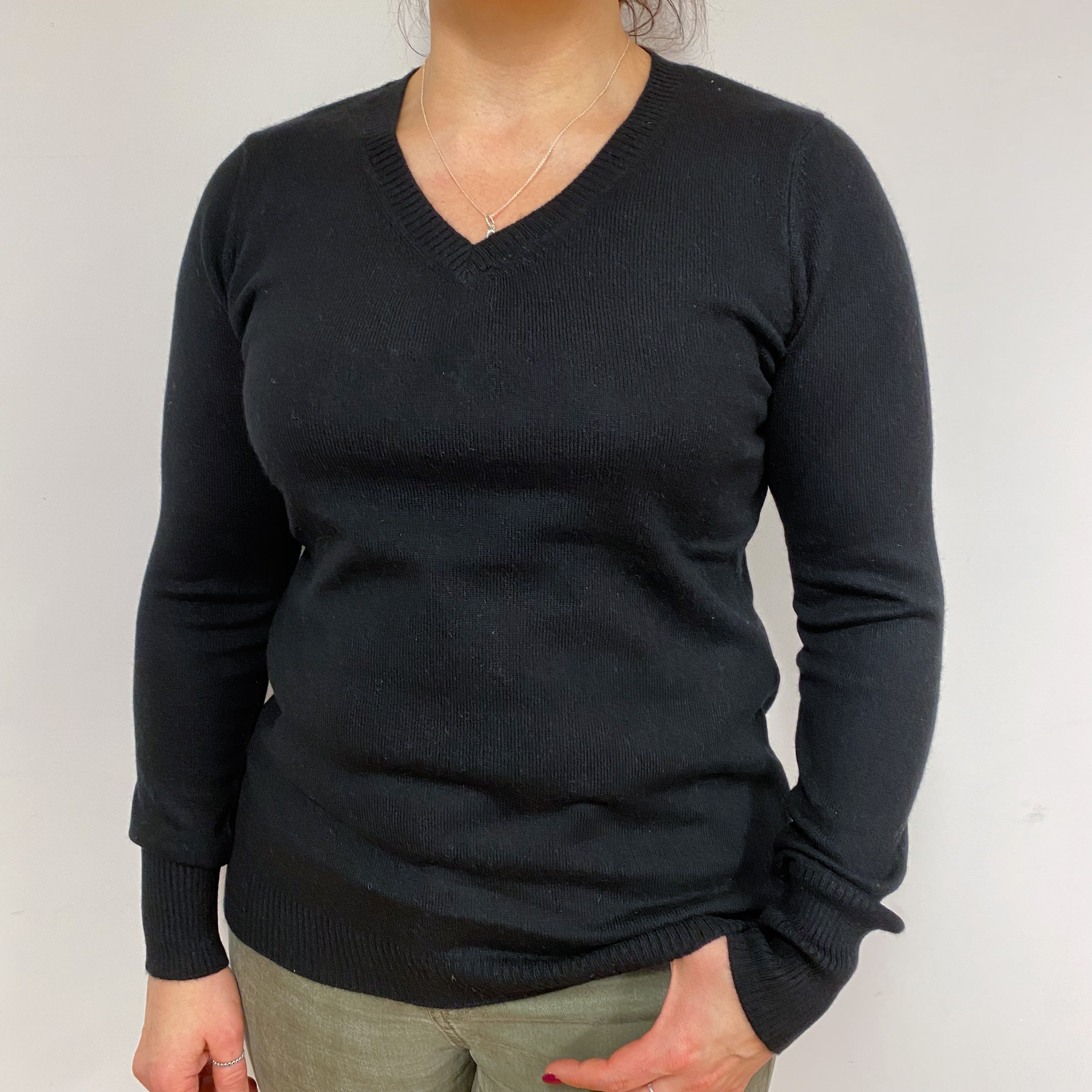 Classic Black V Neck Jumper Large