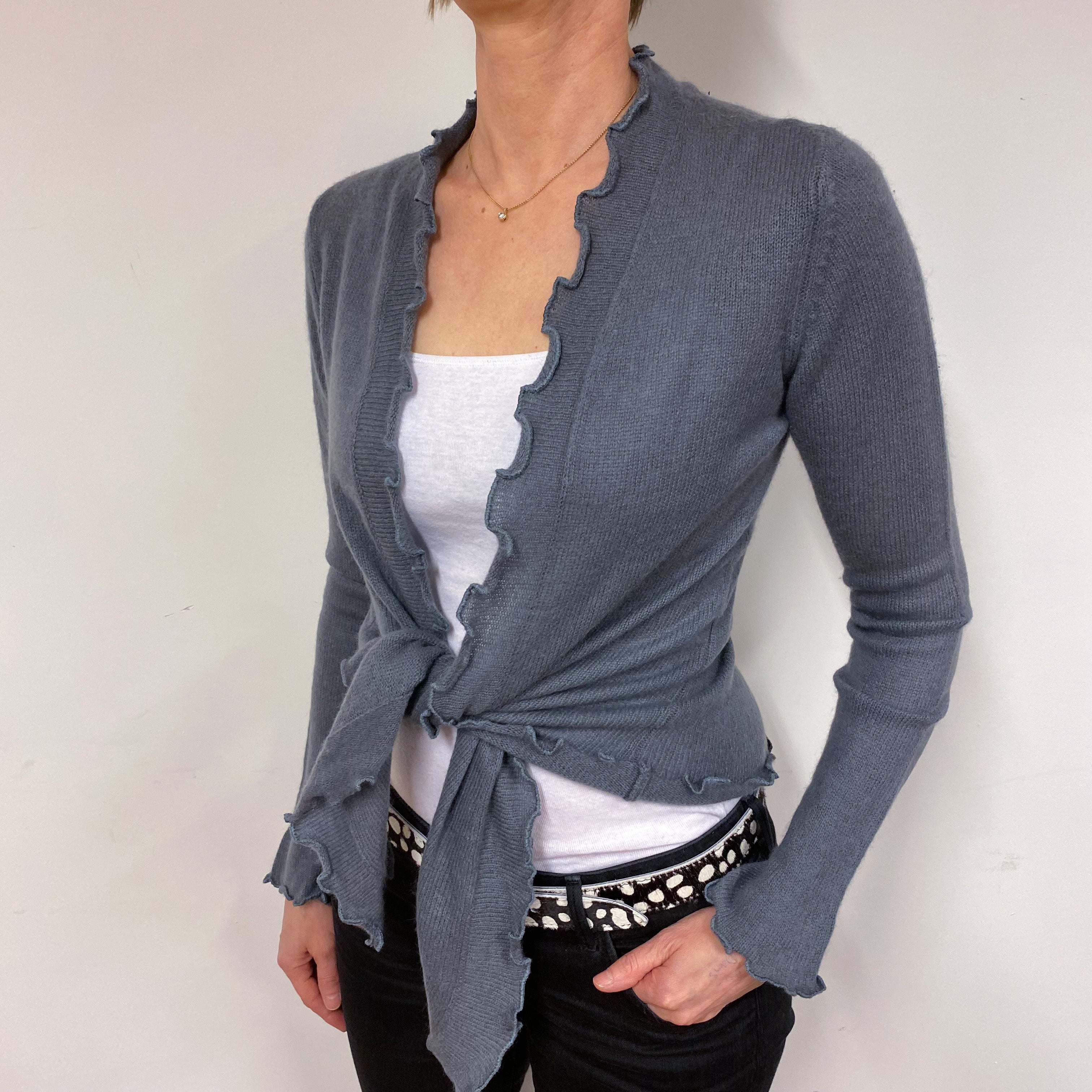 Slate Blue Tie Detailed Cardigan Small