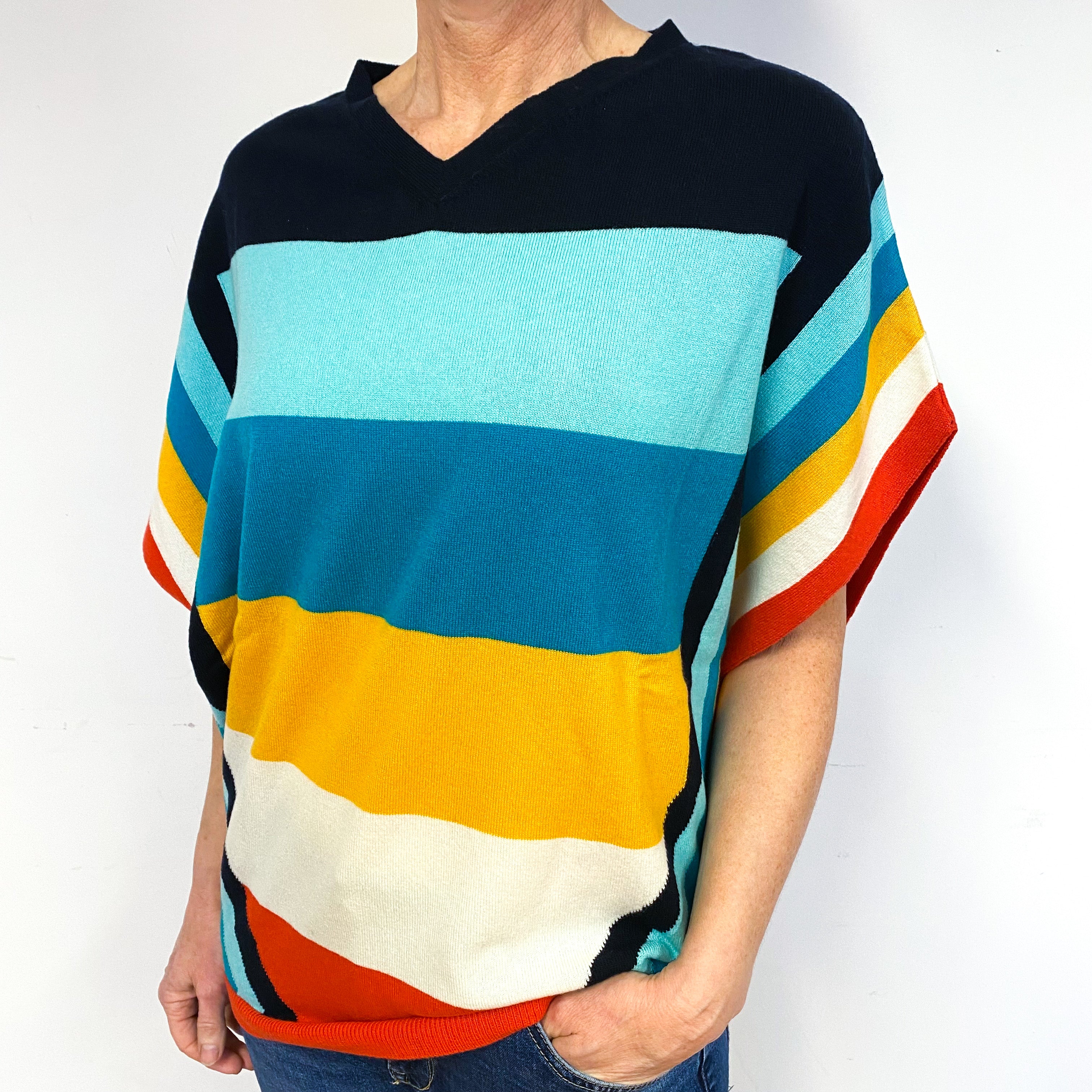 Brand New Scottish Striped Slouchy V-Neck Jumper Medium
