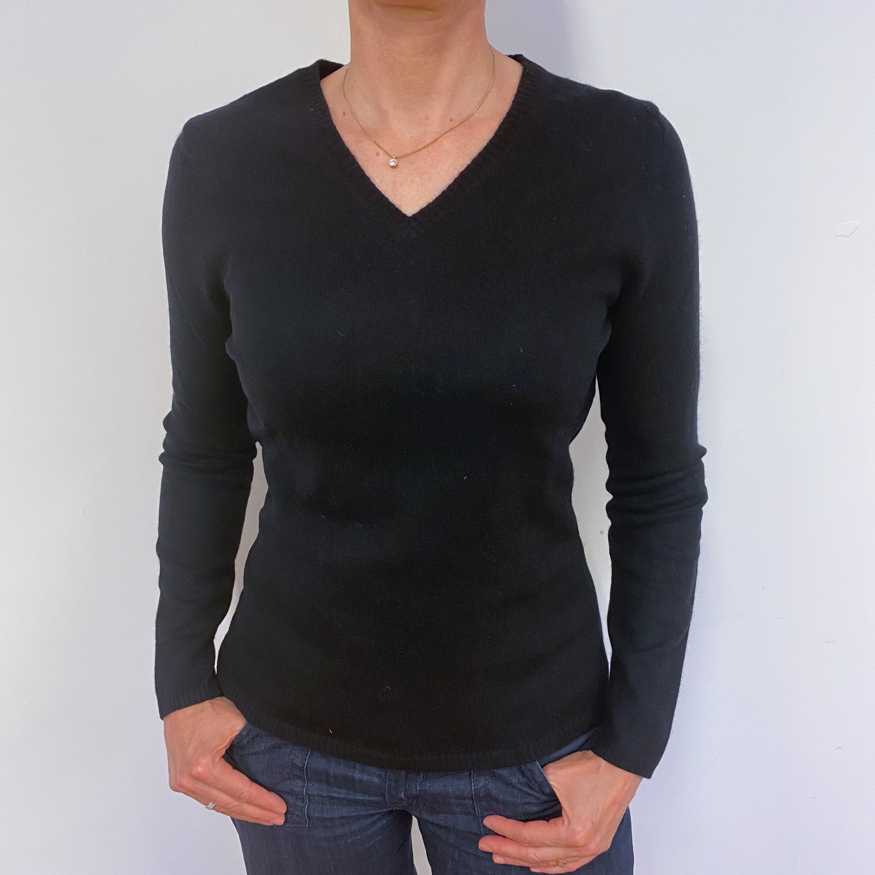Classic Black V Neck Jumper Small