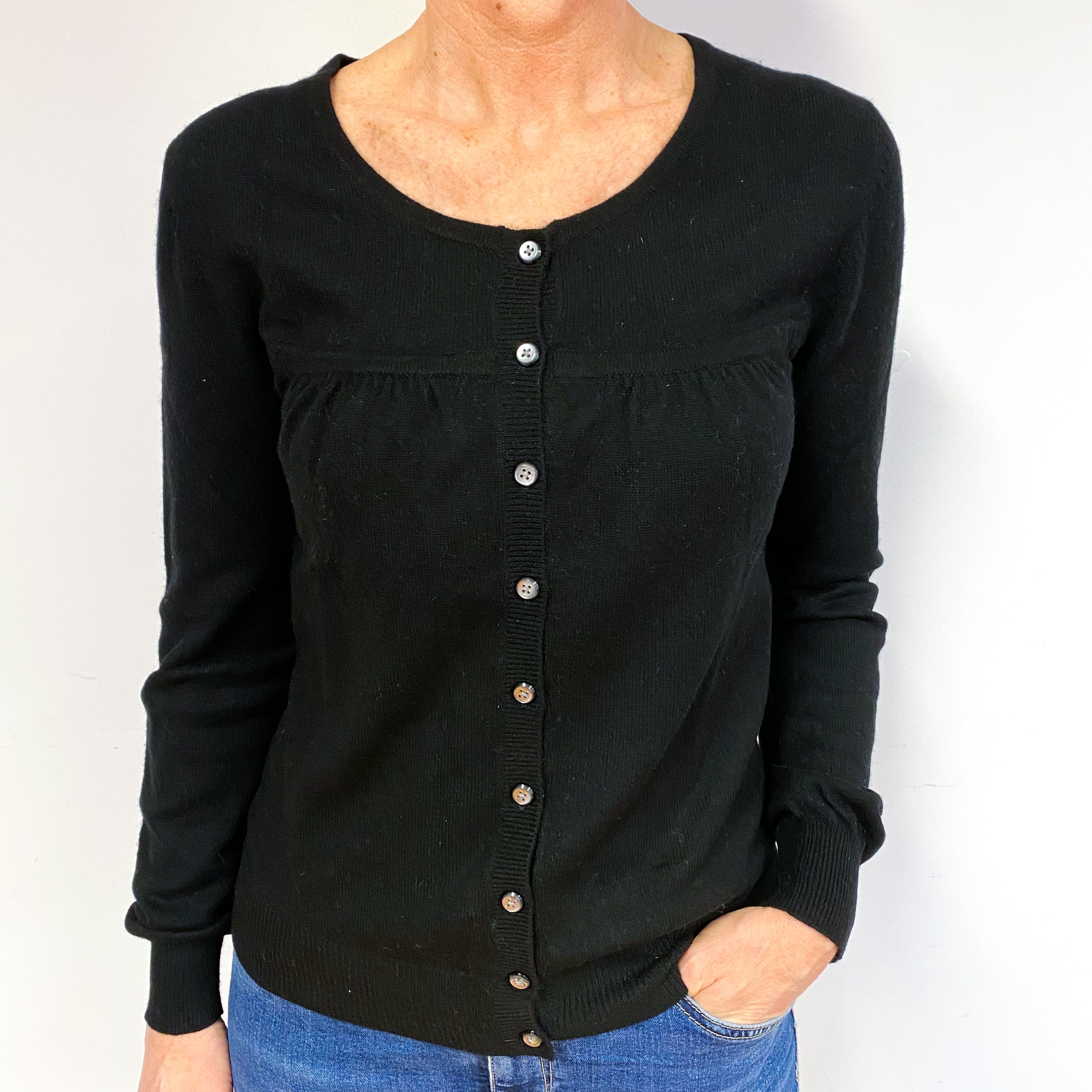 Black Cashmere Crew Neck Cardigan Medium