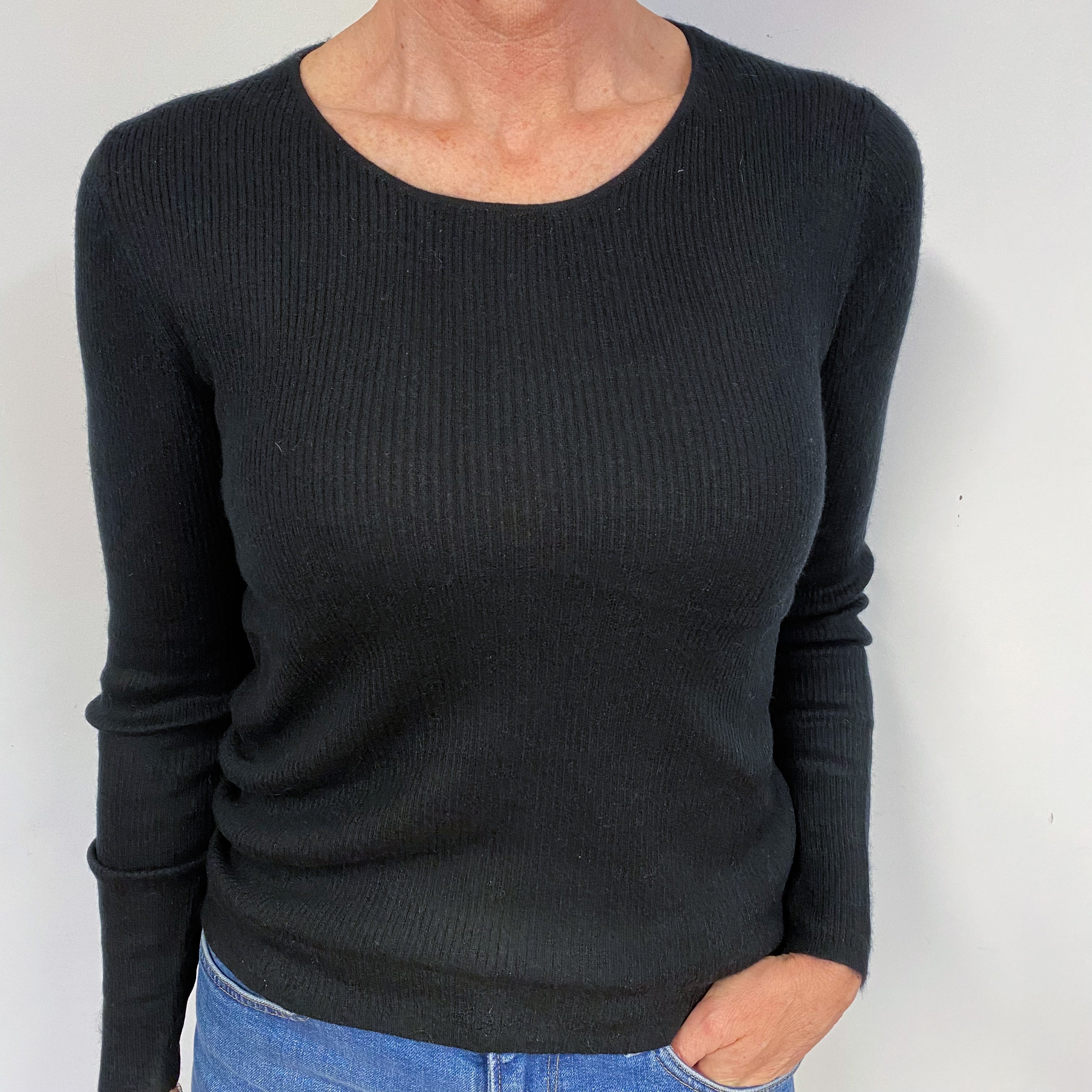 Black Skinny Ribbed Crew Neck Jumper Medium