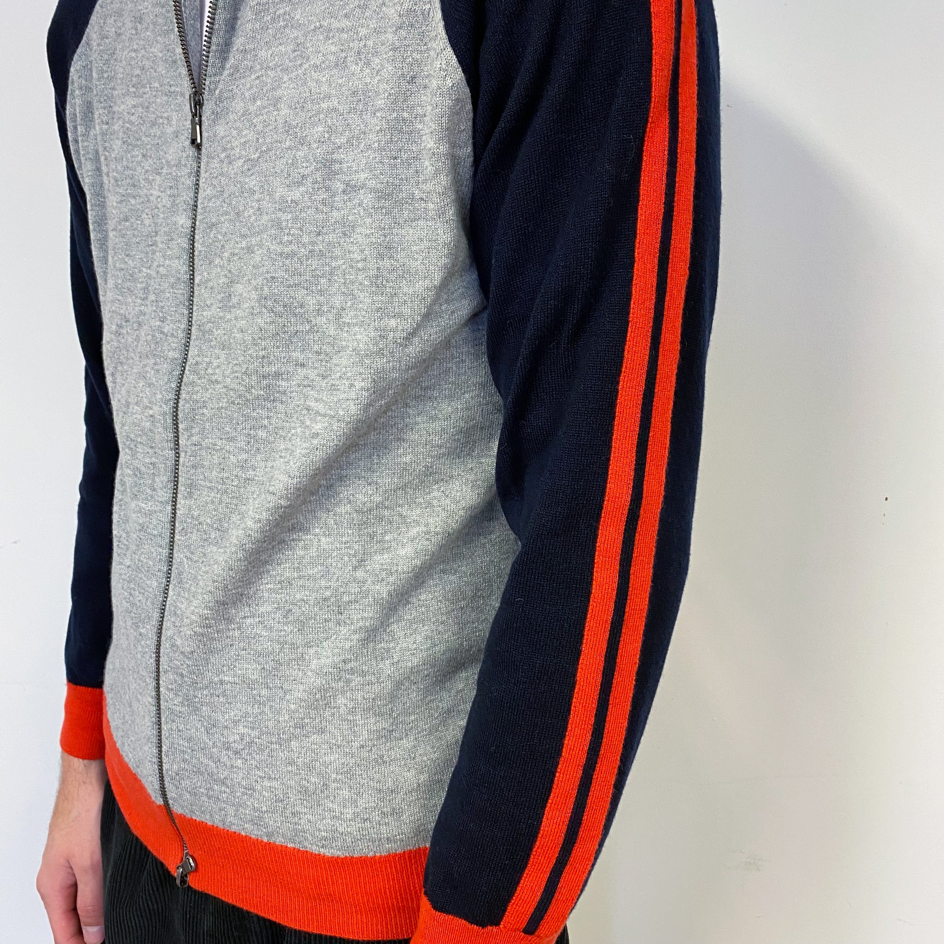 Men’s Brand New Scottish Grey Navy Orange Zip Track Jacket Medium