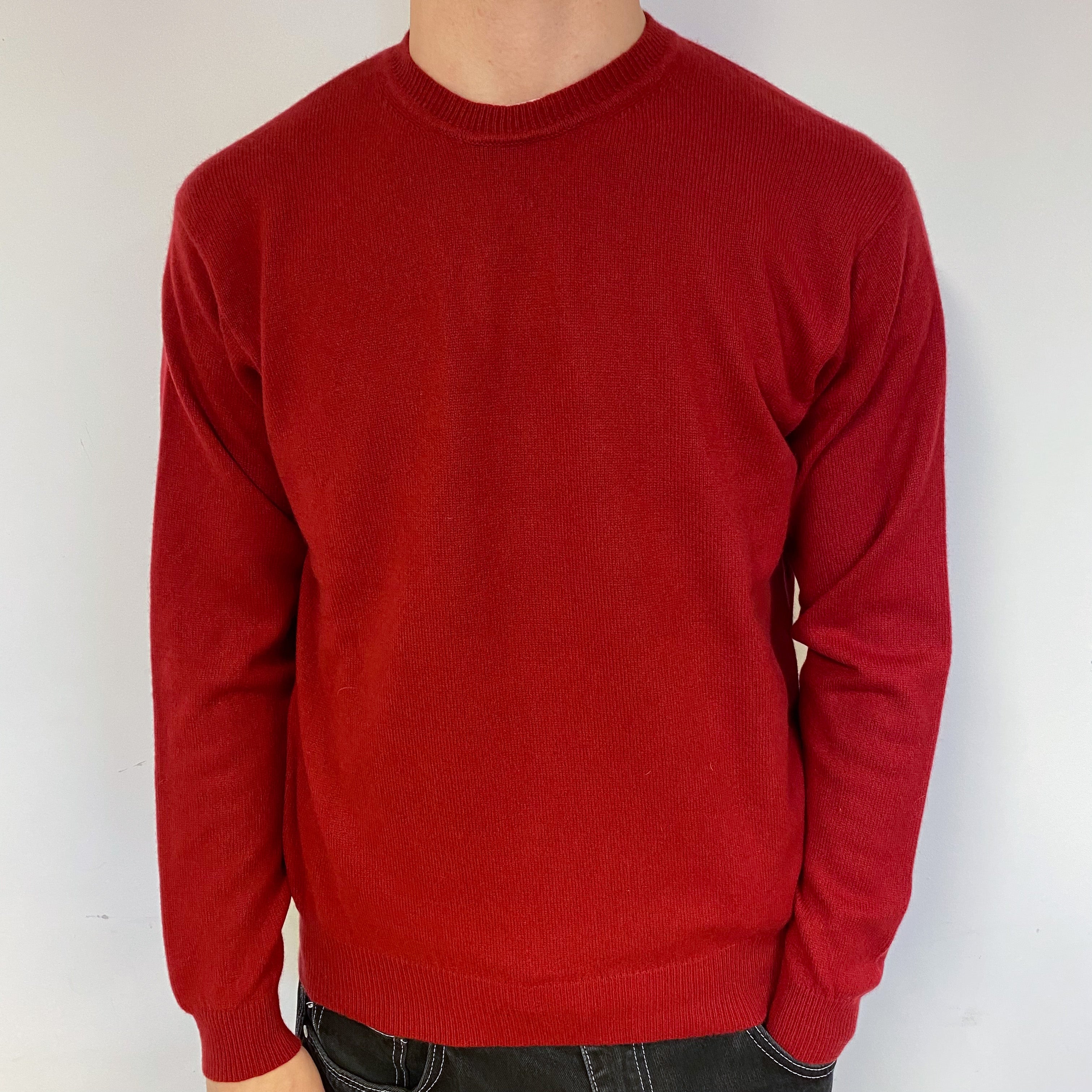 Men’s Crimson Red Cashmere Crew Neck Jumper Medium