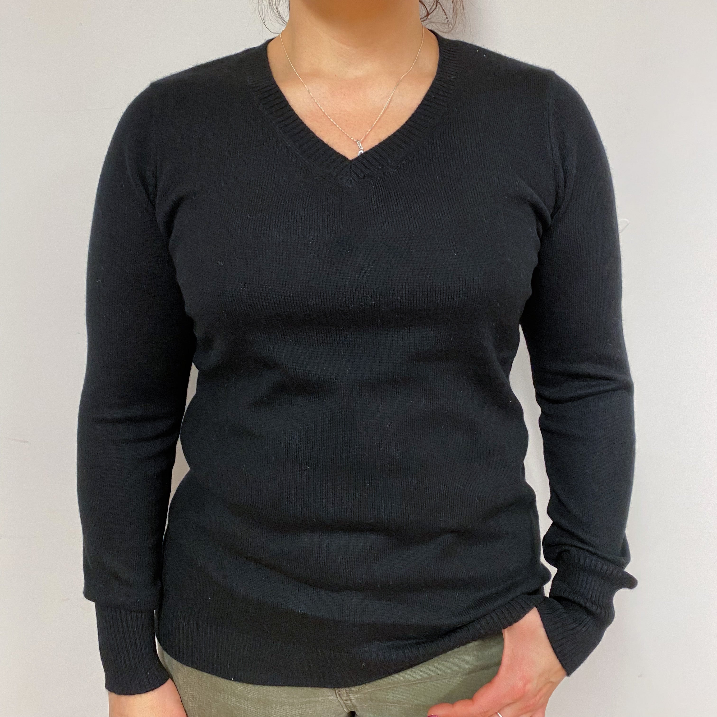 Classic Black V Neck Jumper Large