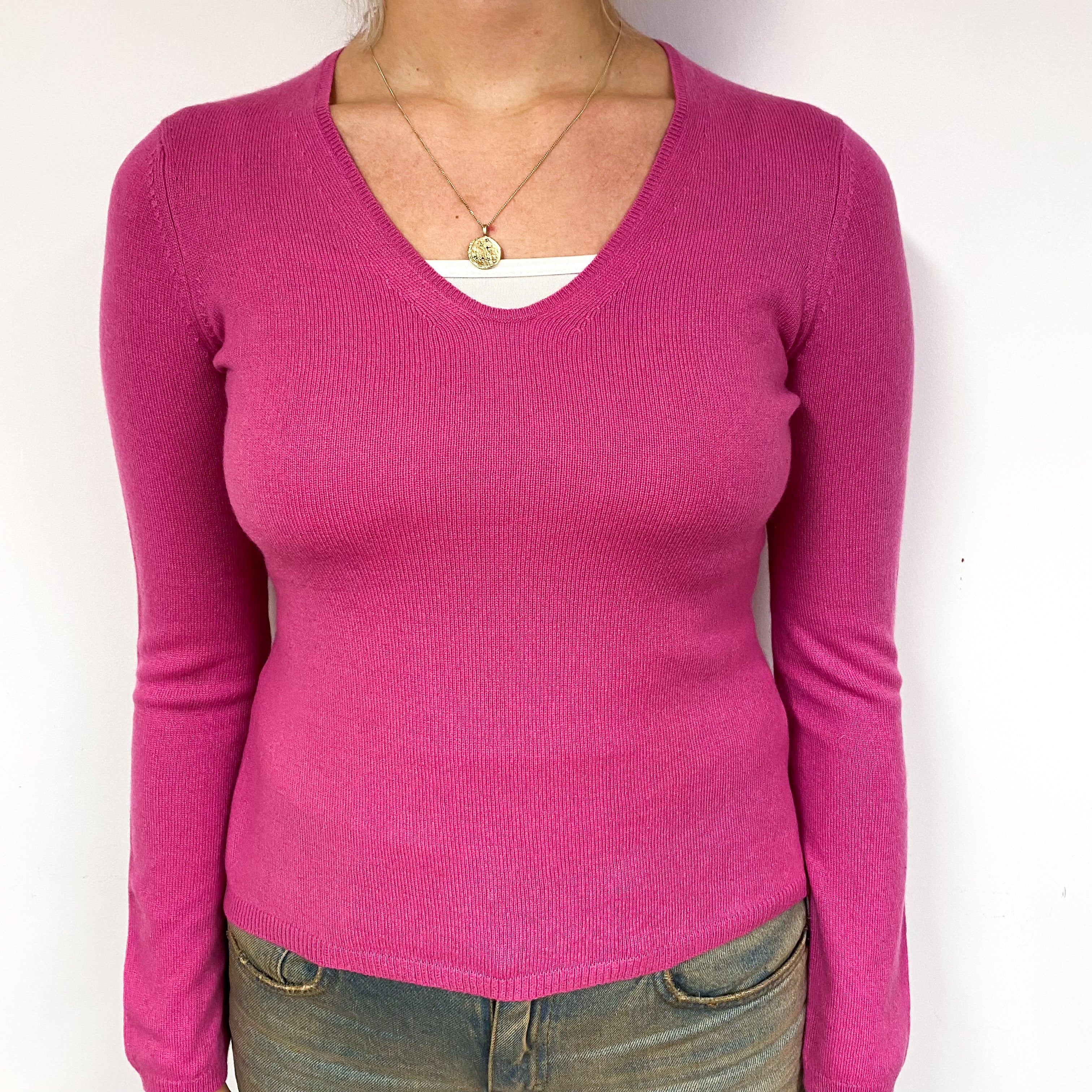 Sweet Pea Pink Cashmere V-Neck Jumper Small