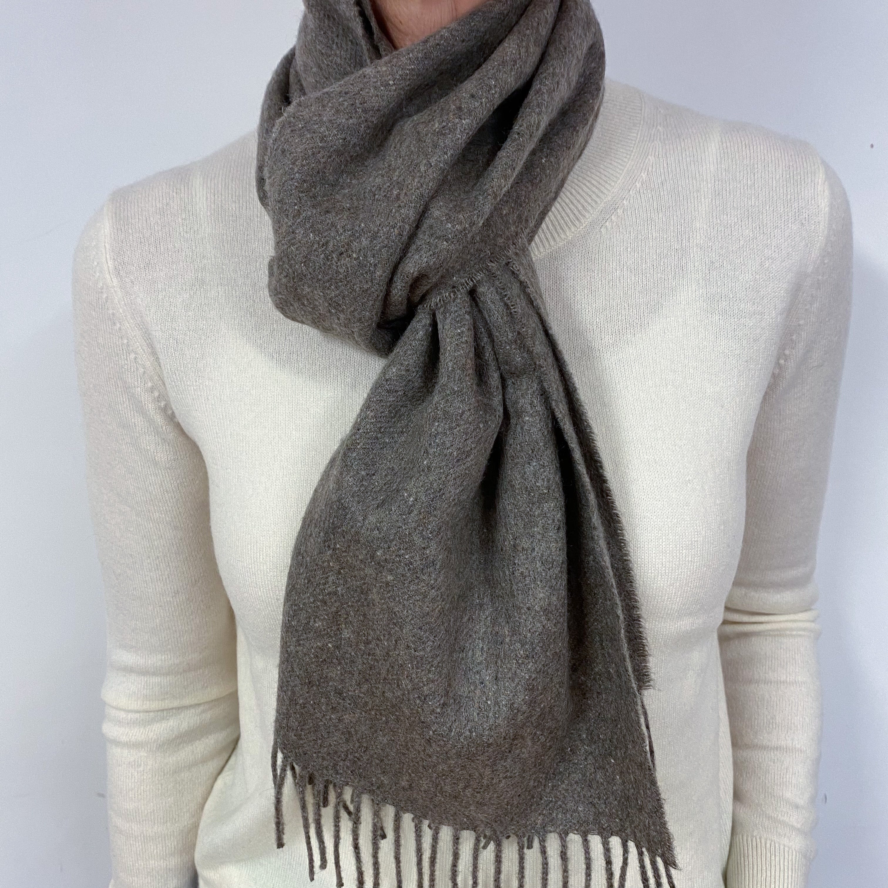 Brand New Scottish Woven Cashmere Scarf Brown Slate