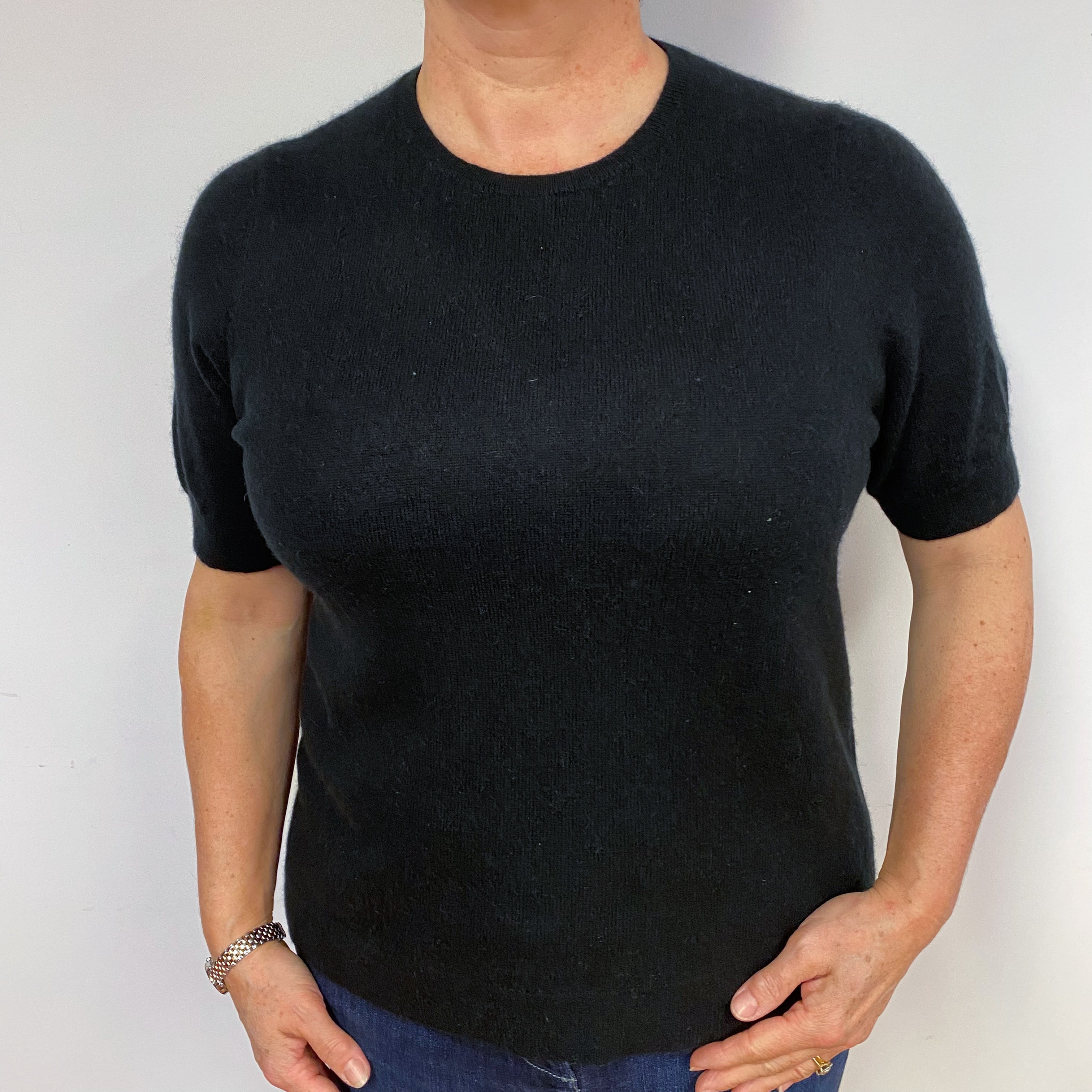 Black Cashmere Short Sleeved Jumper Large