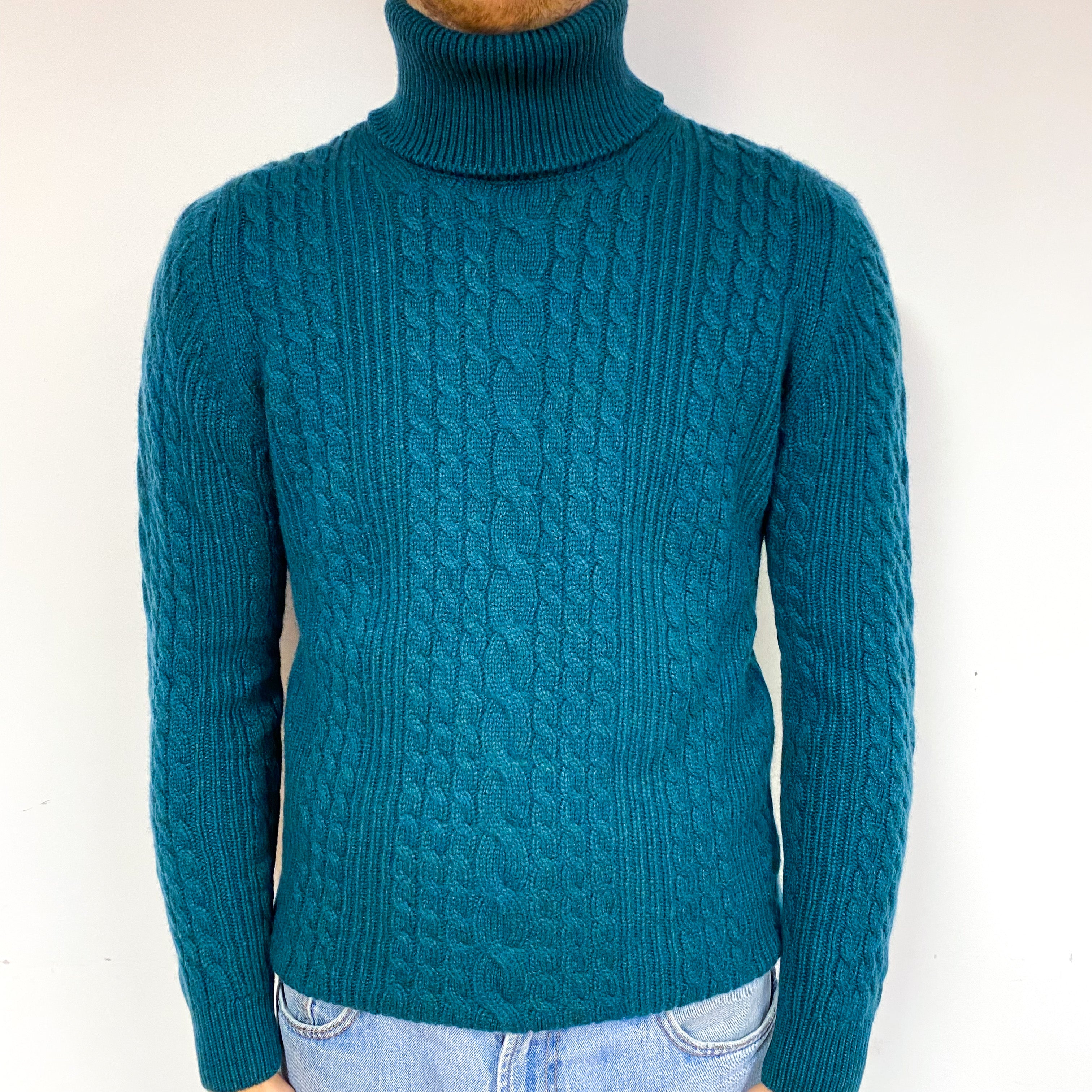 Men’s Brand New Scottish Chunky Forest Green Polo Neck Jumper Medium & Large