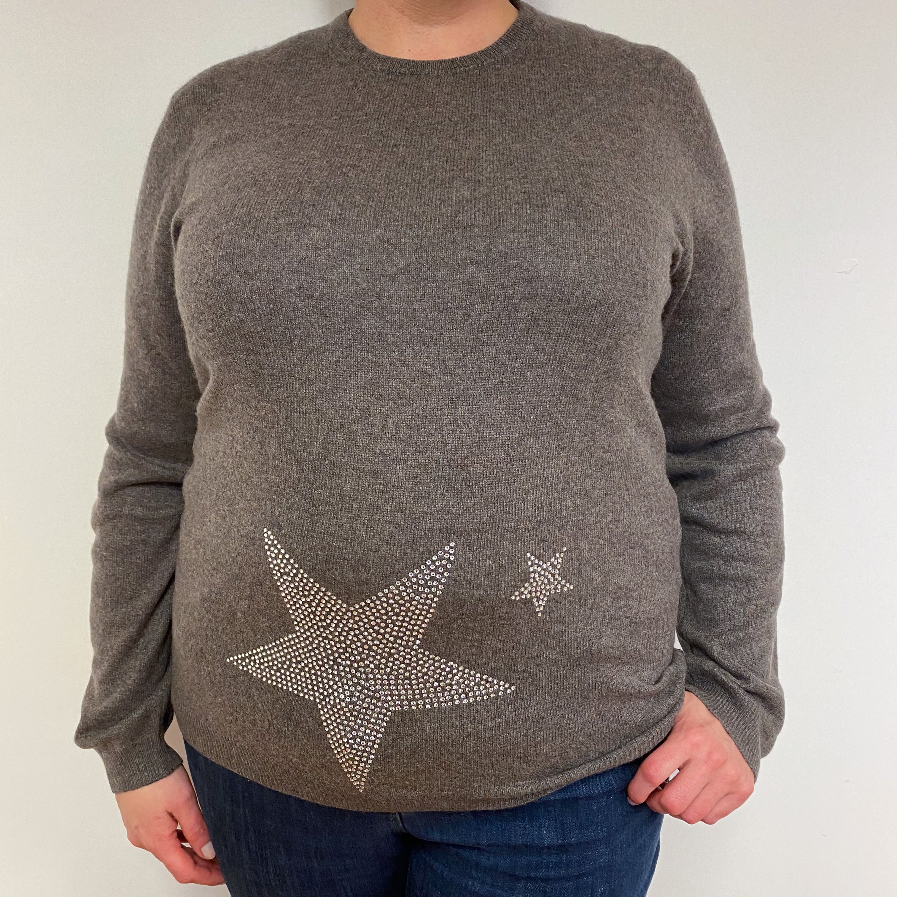 Donkey Brown Diamanté Star Boyfriend V- Neck Jumper