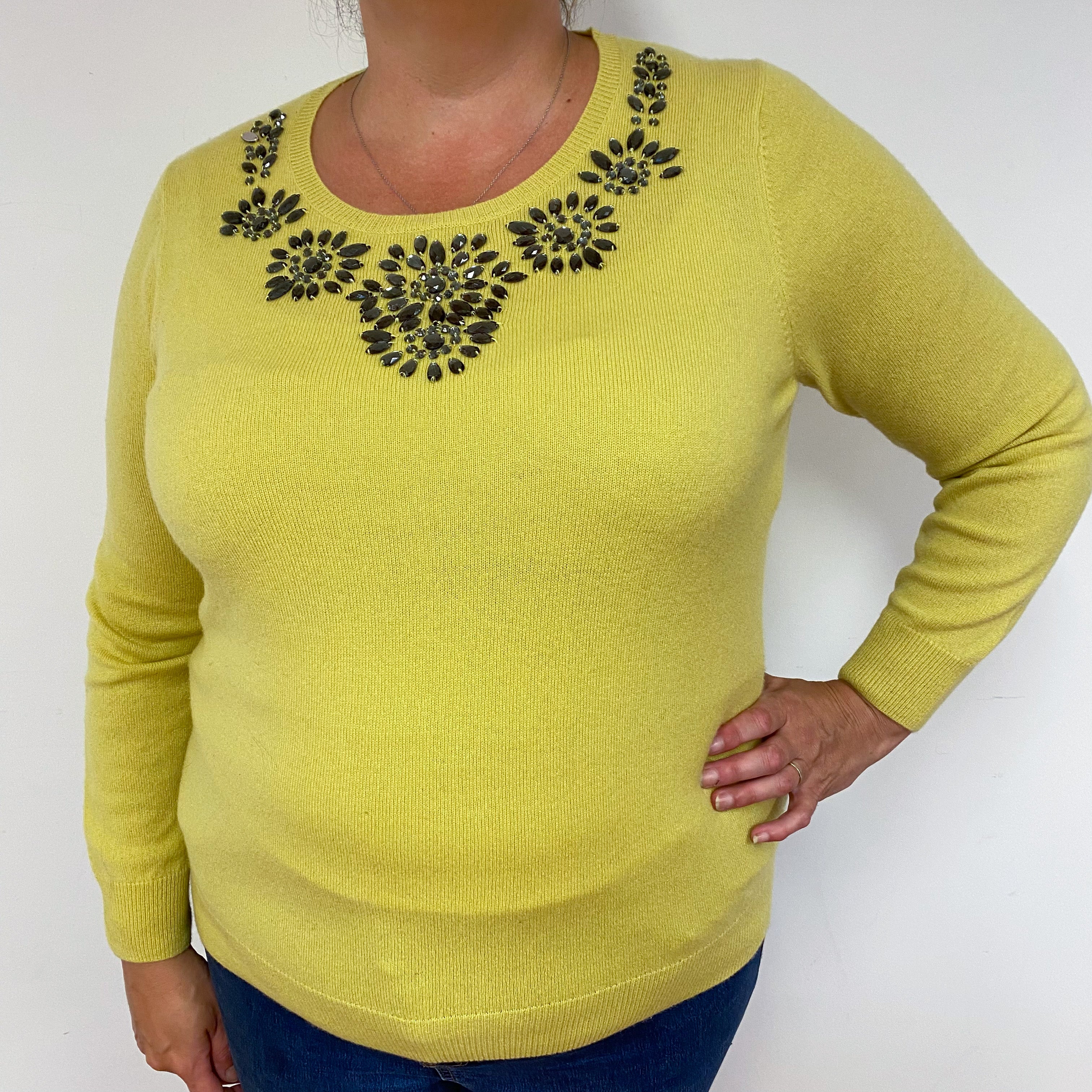 Chartreuse Bejewelled Crew Neck Jumper Extra Large