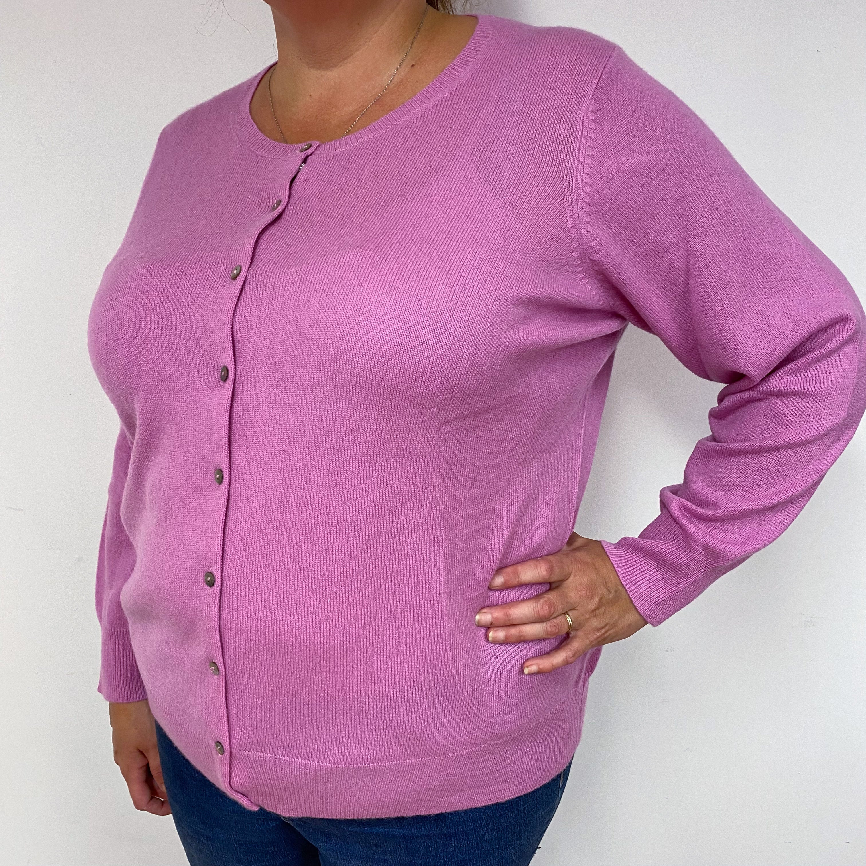 Mauve Pink Crew Neck Cardigan Extra Large