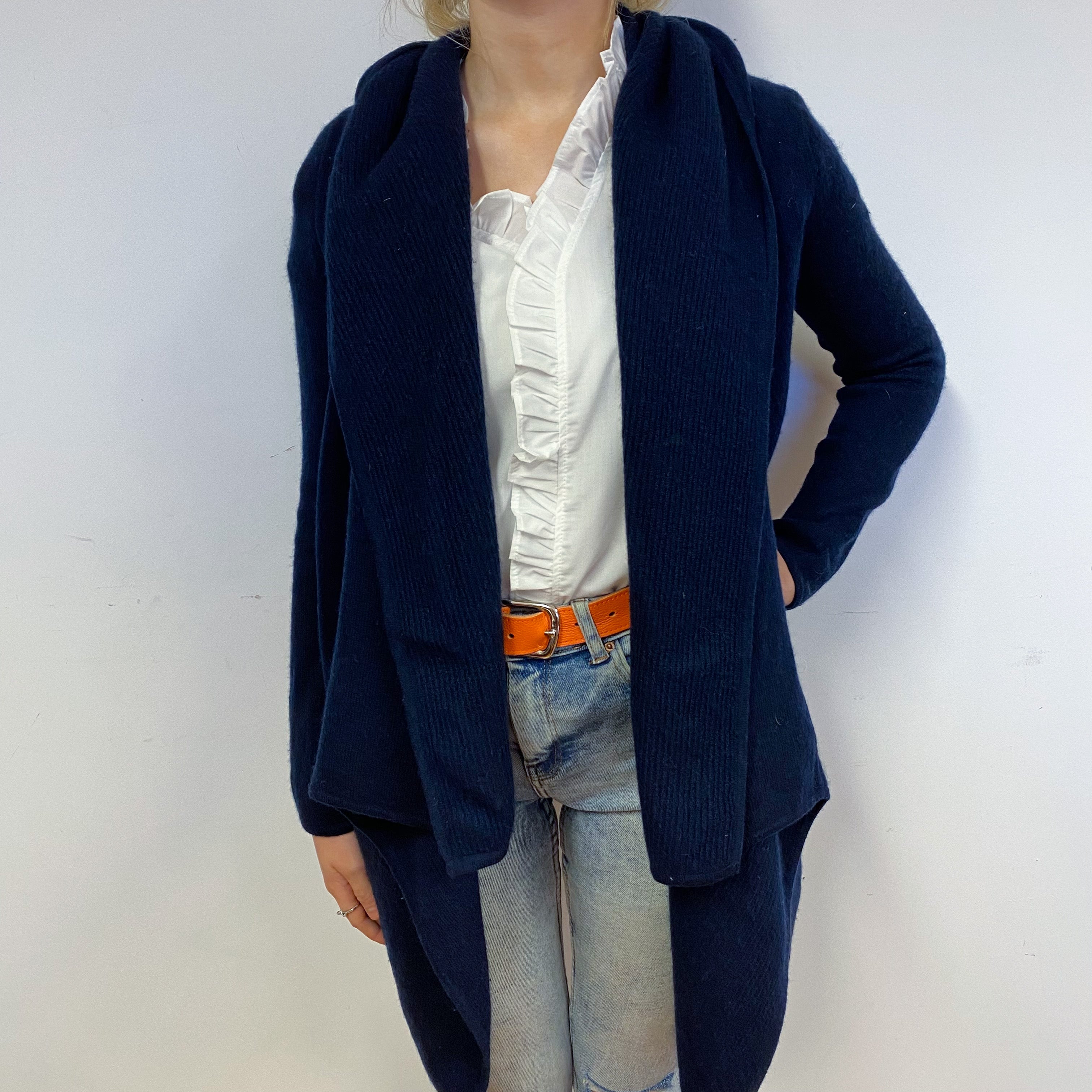 Navy Blue Cashmere Waterfall Hoodie Small
