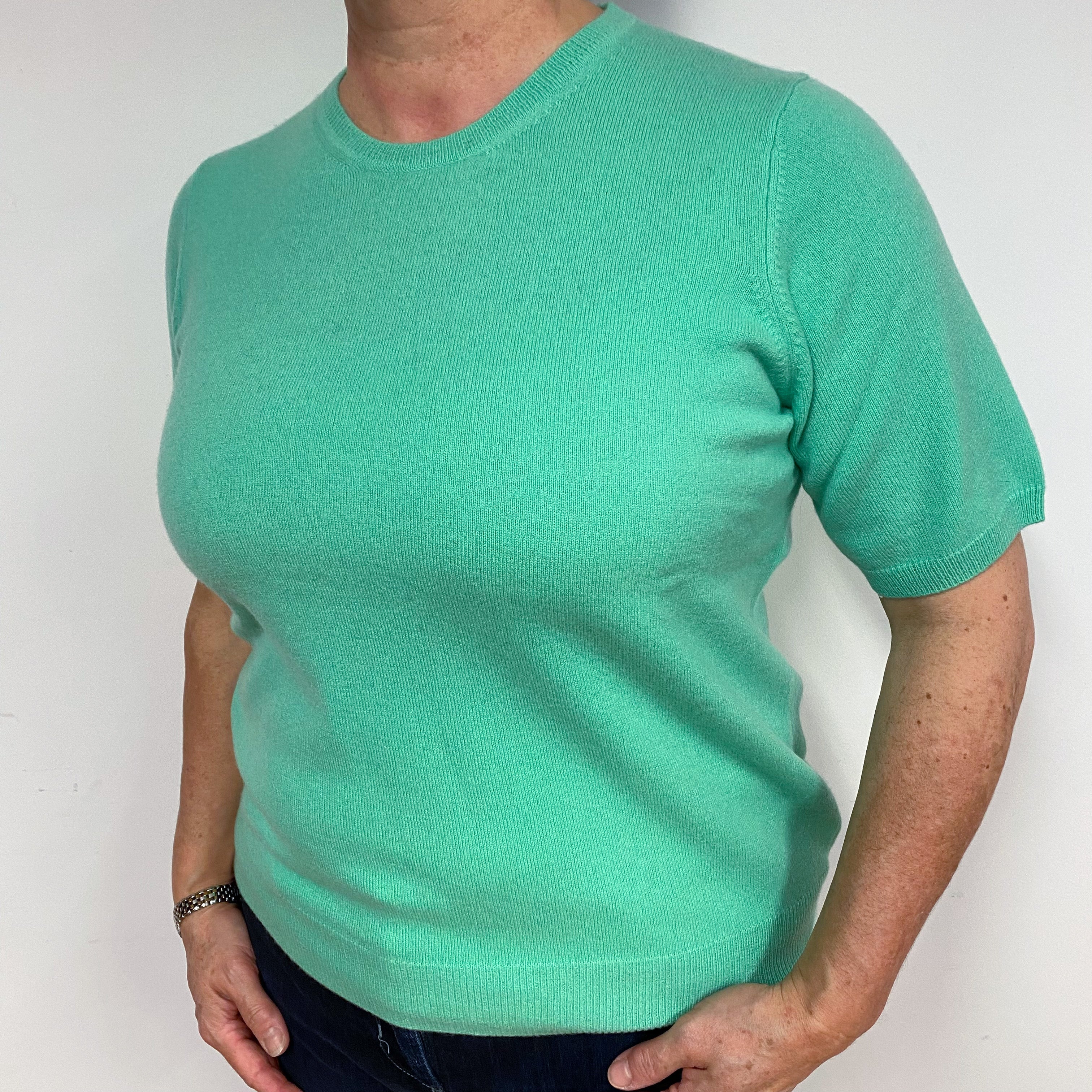 Dark Mint Green Cashmere Short Sleeved Jumper Large
