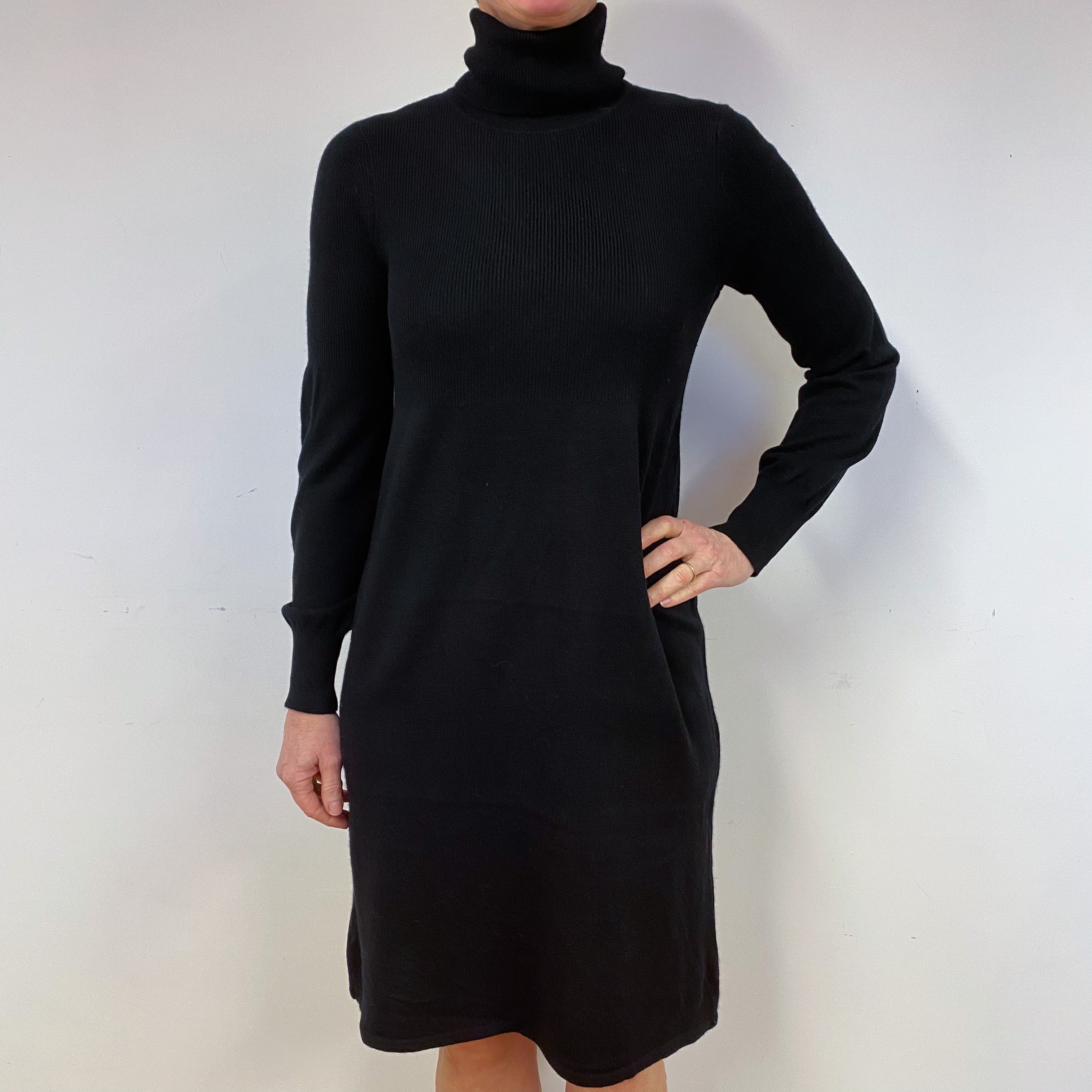 Black Cashmere Polo Neck Dress Medium