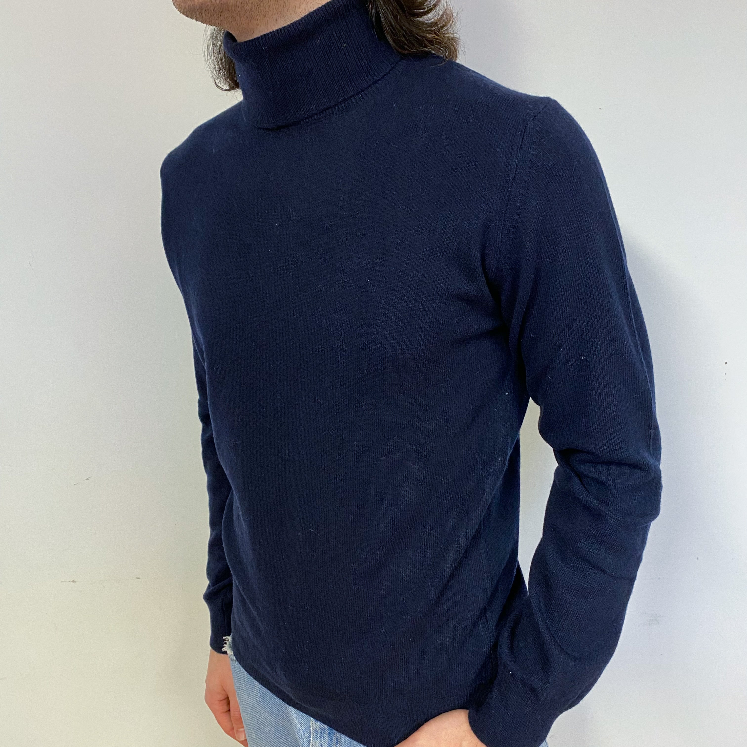 New Italian Navy Blue Unisex Polo Neck Jumper Small-Extra Large
