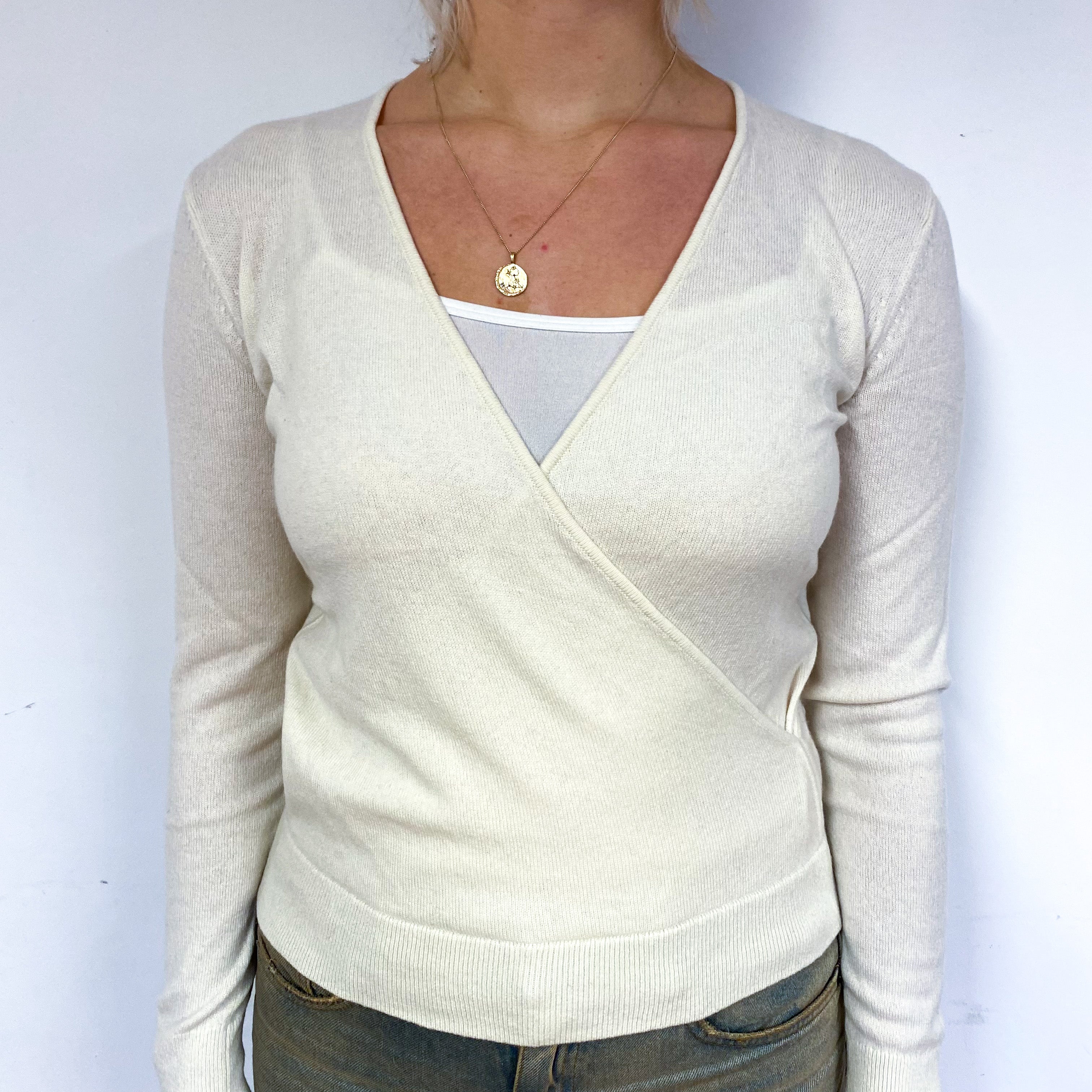Cream Cross-Over Cashmere V-Neck Jumper Small