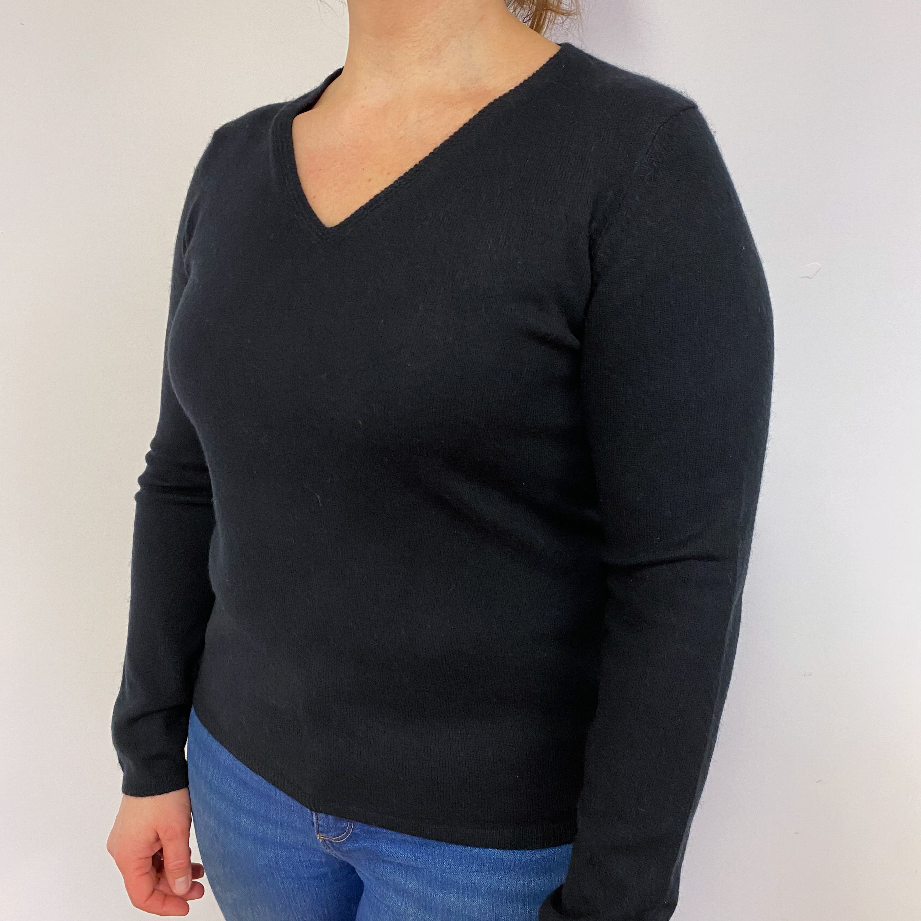 Classic Black V Neck Jumper Large