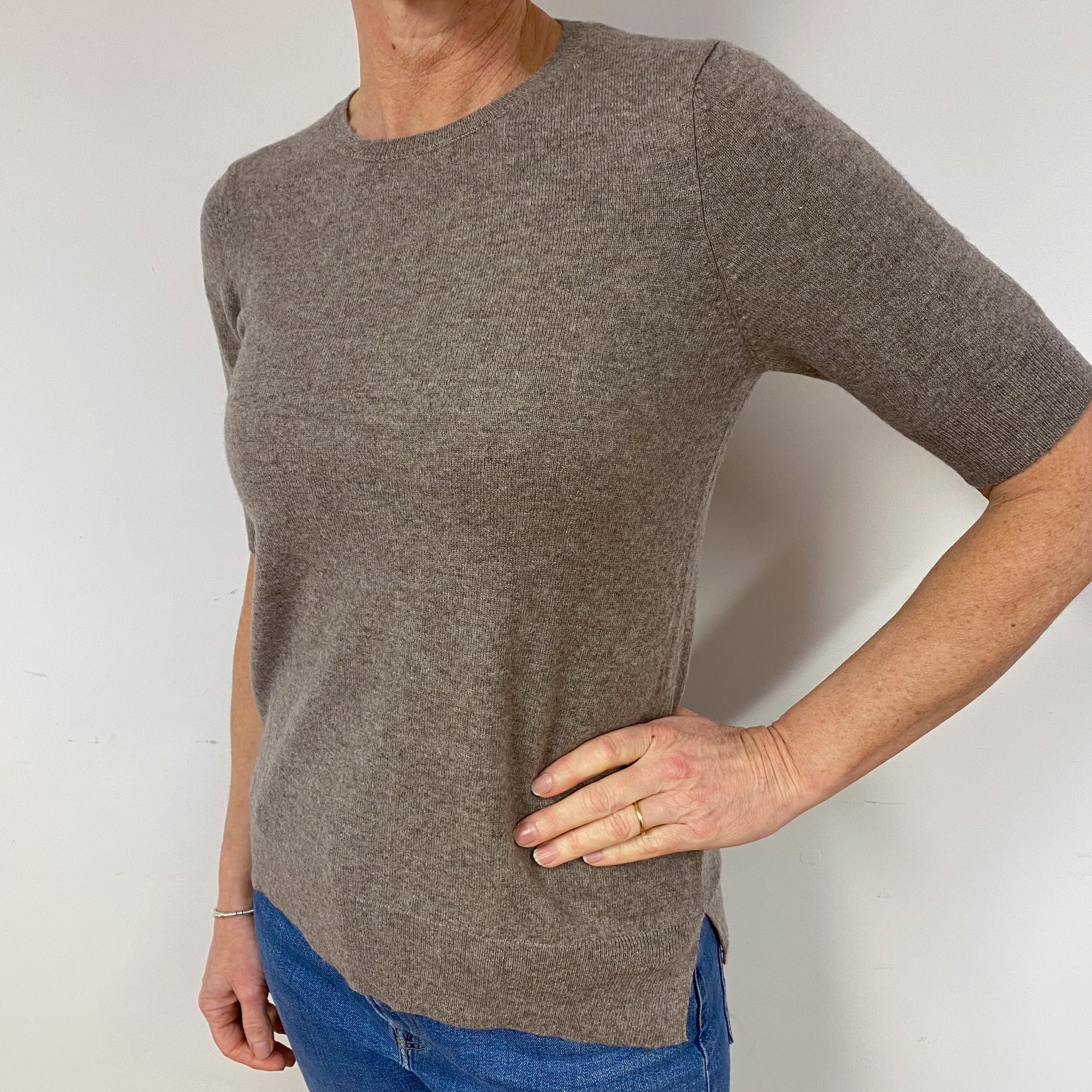 Mink Brown Cashmere Short Sleeved Jumper Medium