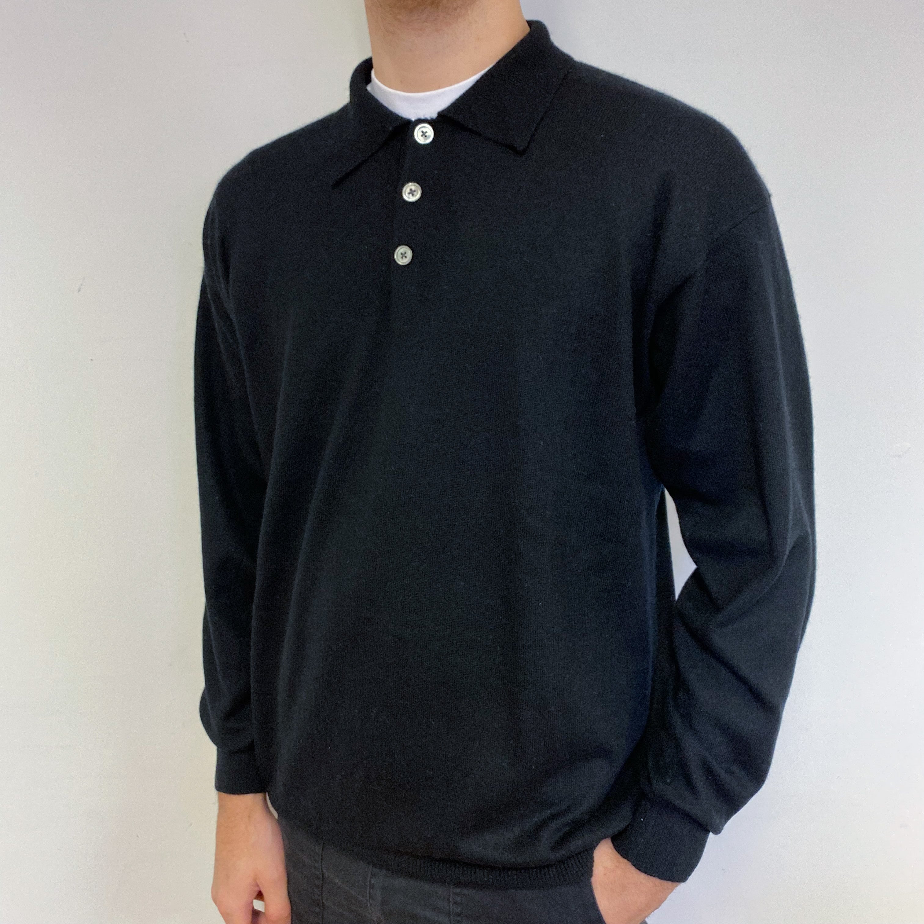 Men’s Black Polo Collar Jumper Large