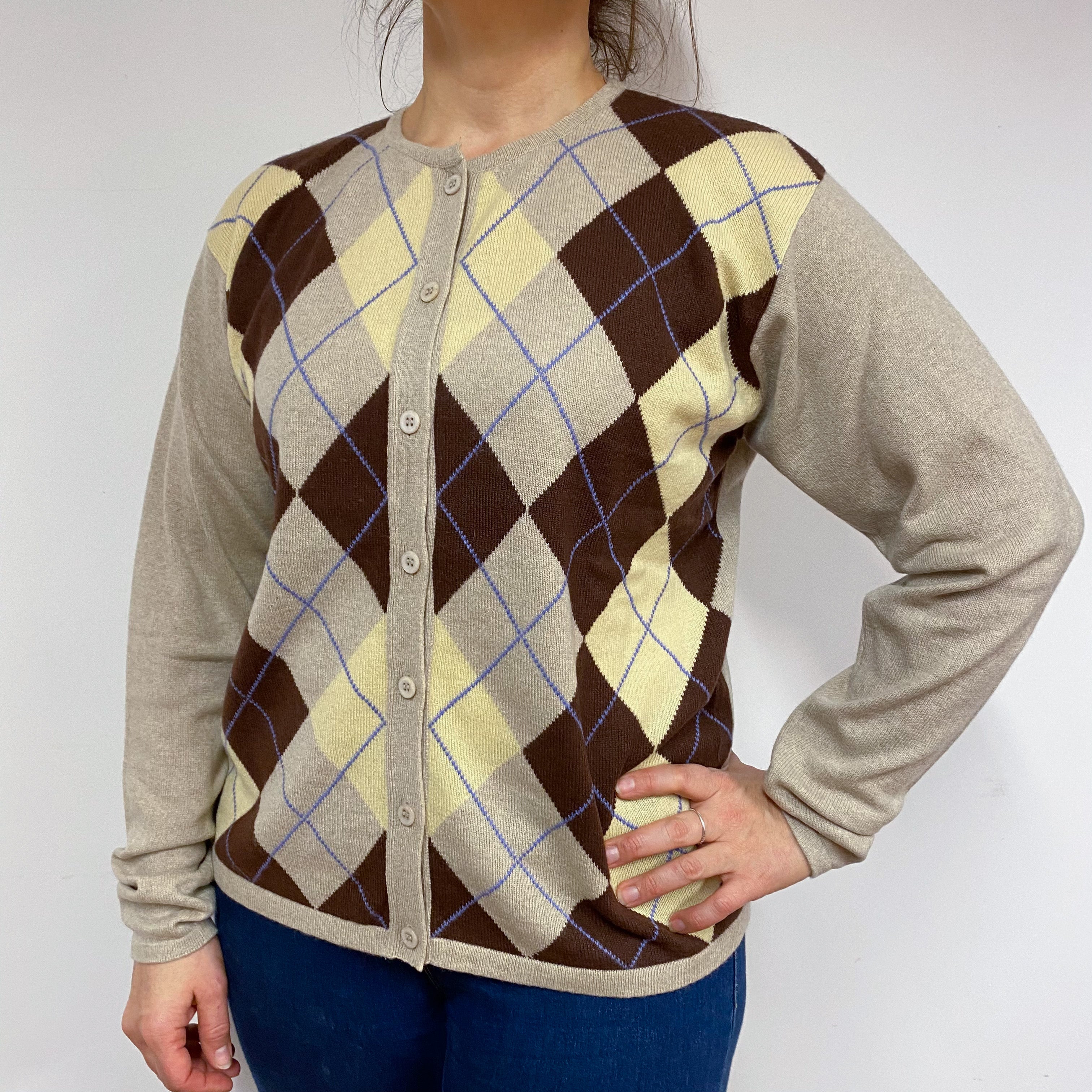 Argyle Diamond Crew Neck Cardigan Large
