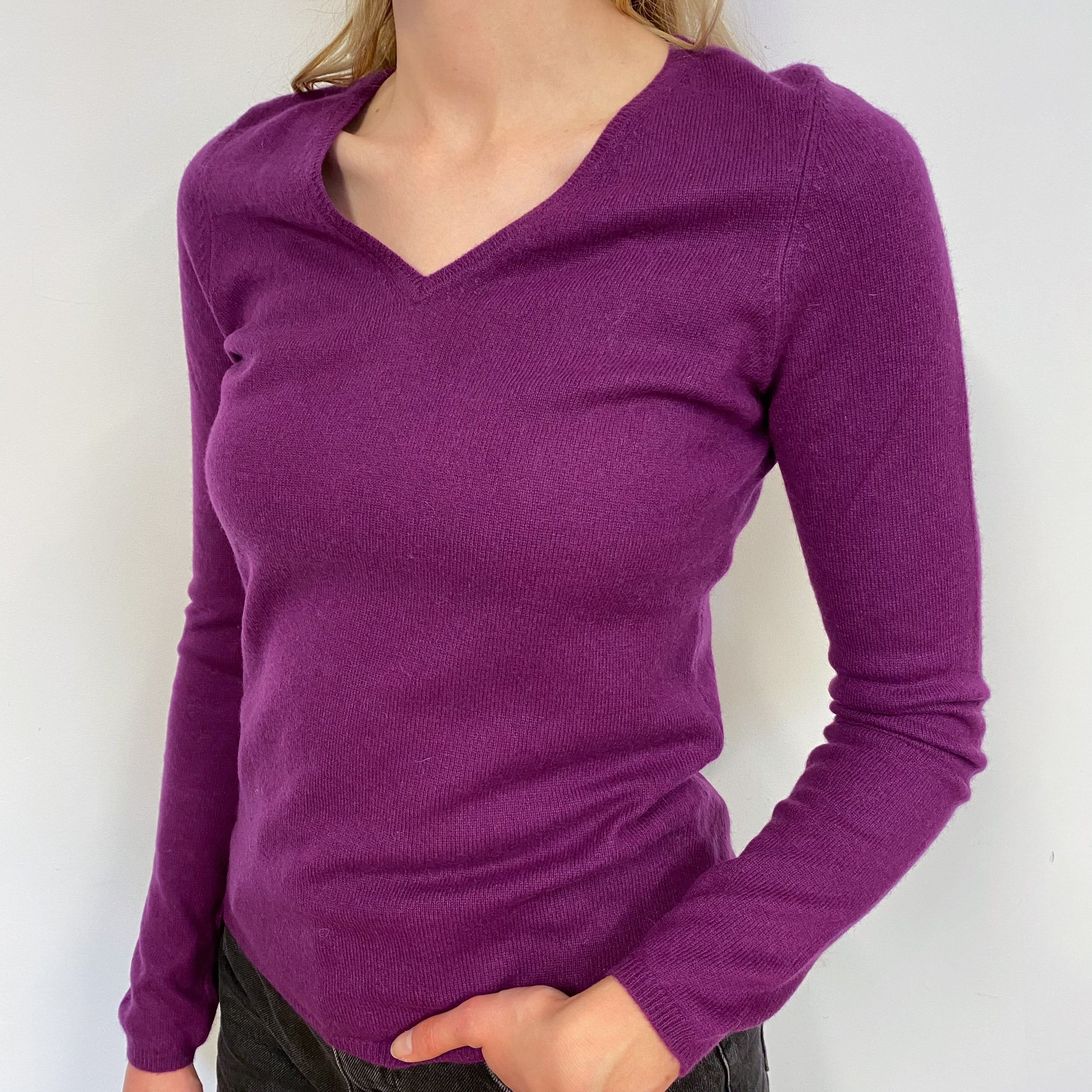 Bright Plum Purple V Neck Jumper Small