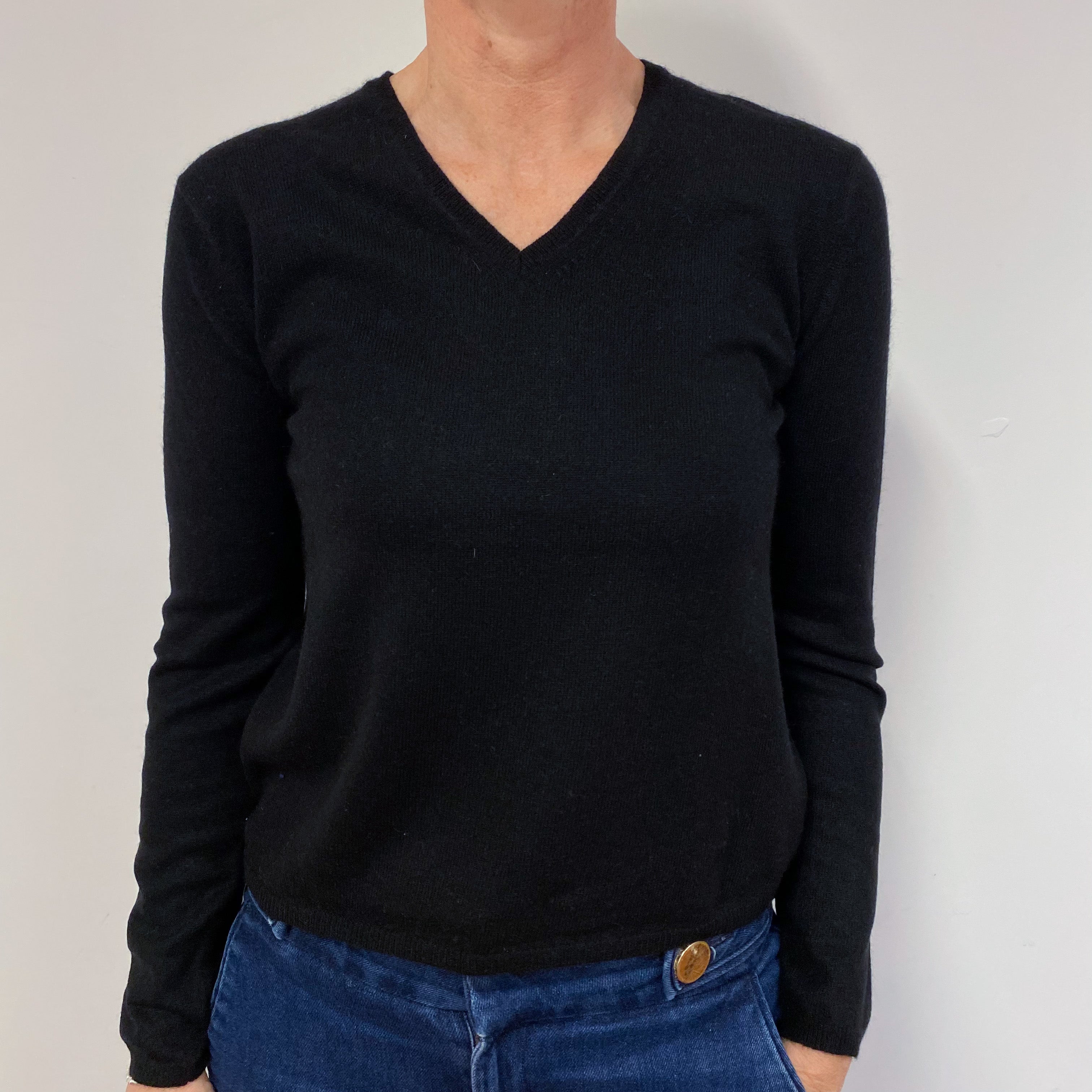 Classic Black V Neck Jumper Medium