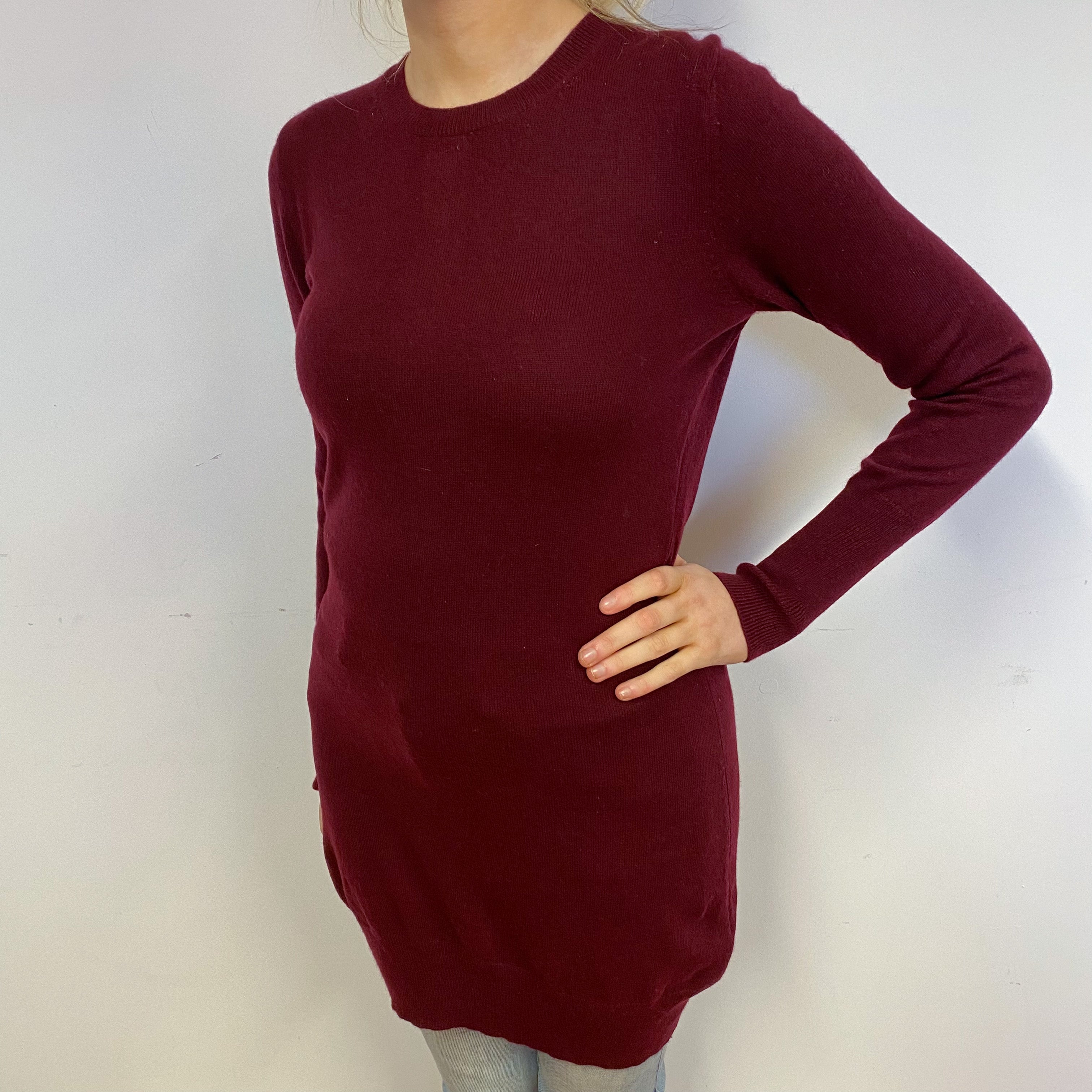 Wine Red Cashmere Crew Neck Dress Small