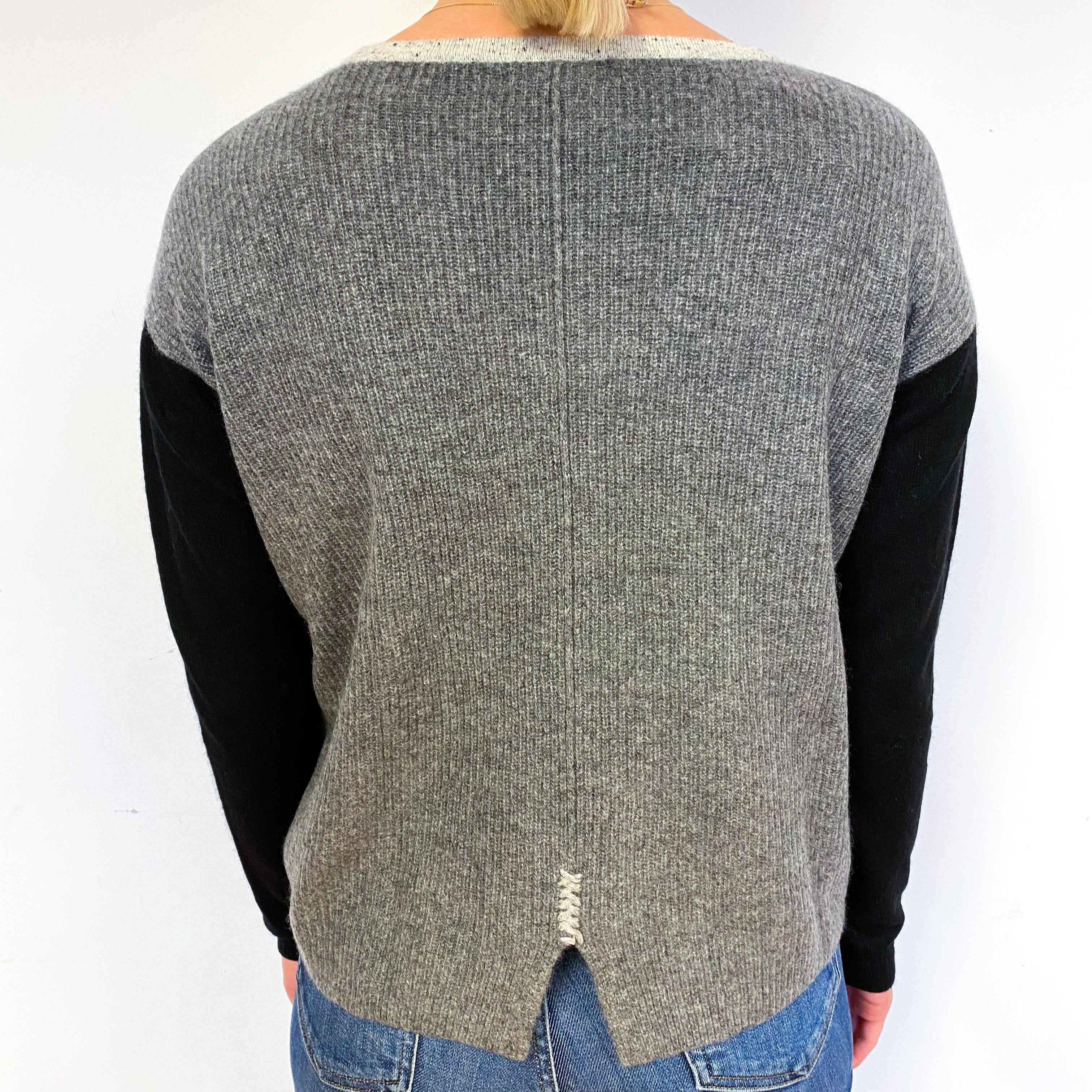Slouchy Grey Diamond Cashmere Crew Neck Jumper Small