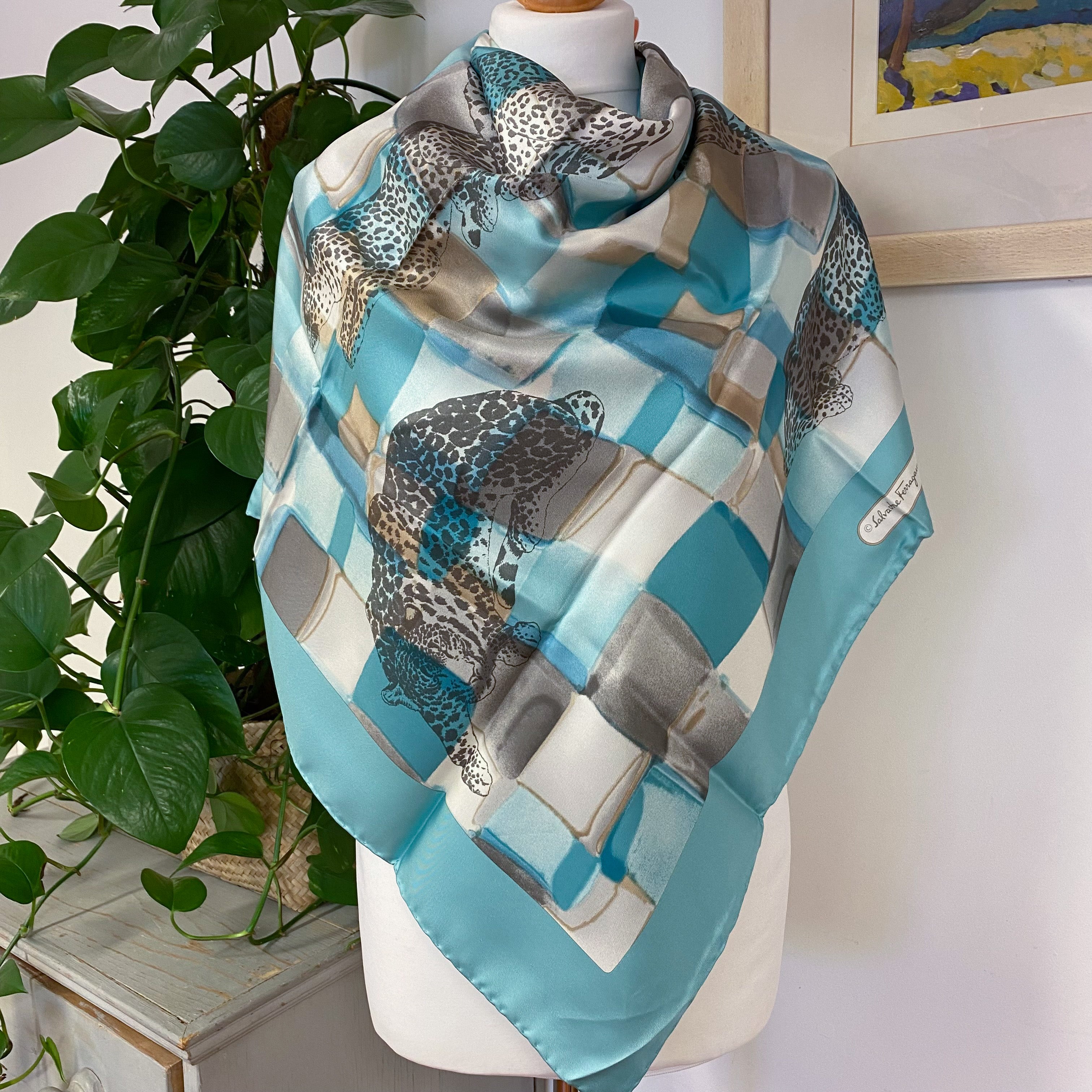 Salvatore Ferragamo Leopard Design Designer Silk Scarf