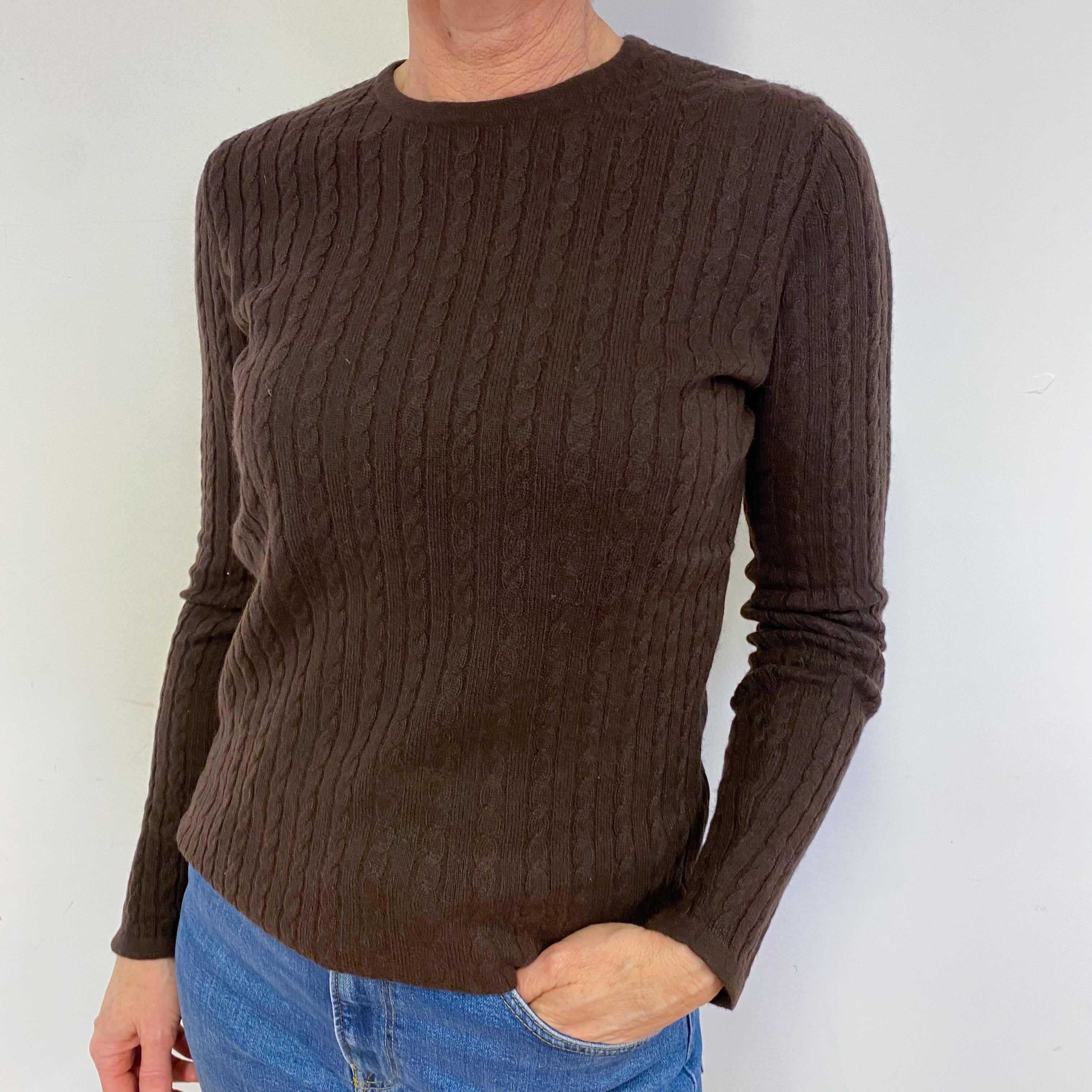 Peppercorn Brown Cable Knit Crew Neck Jumper Medium