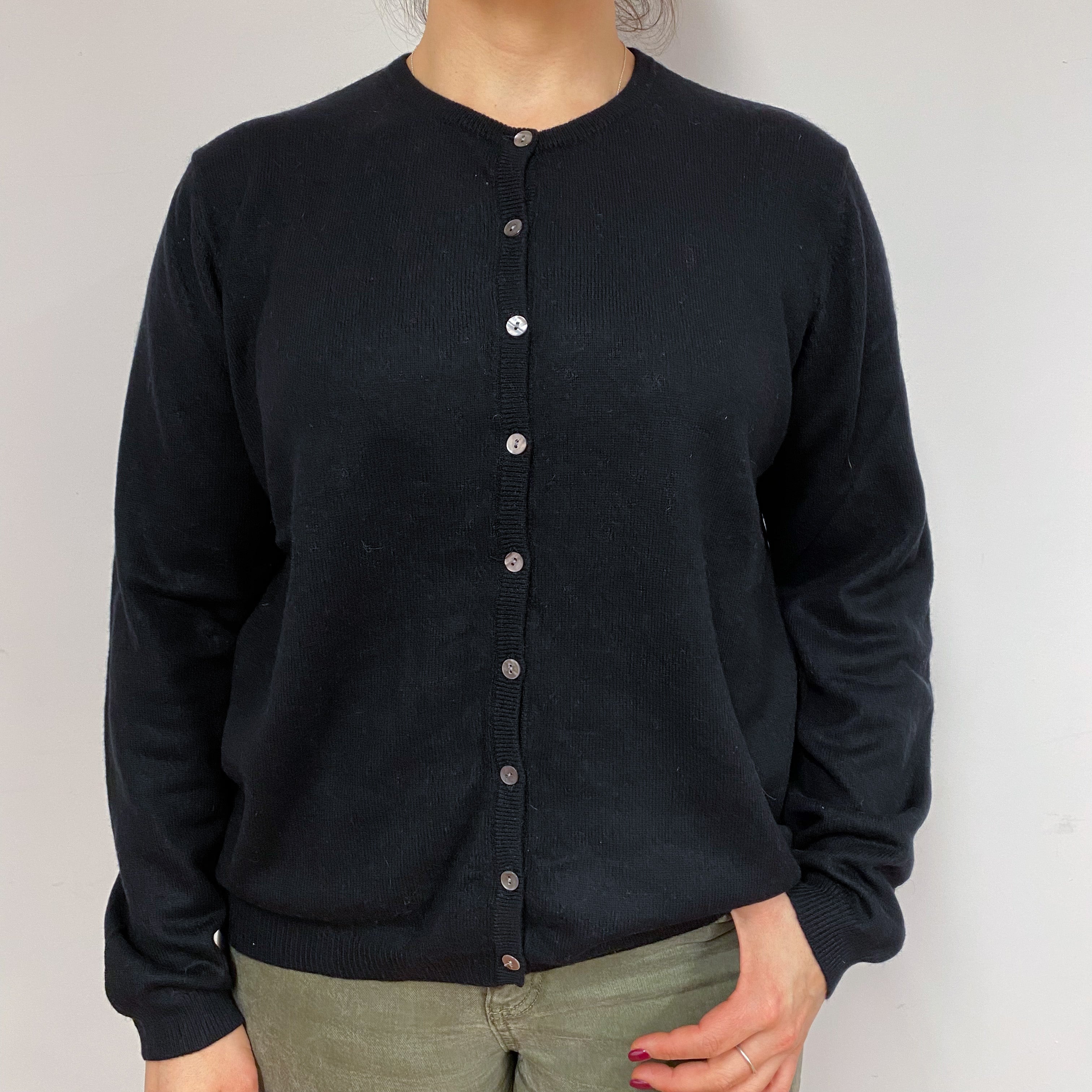 Classic Black Crew Neck Cardigan Large